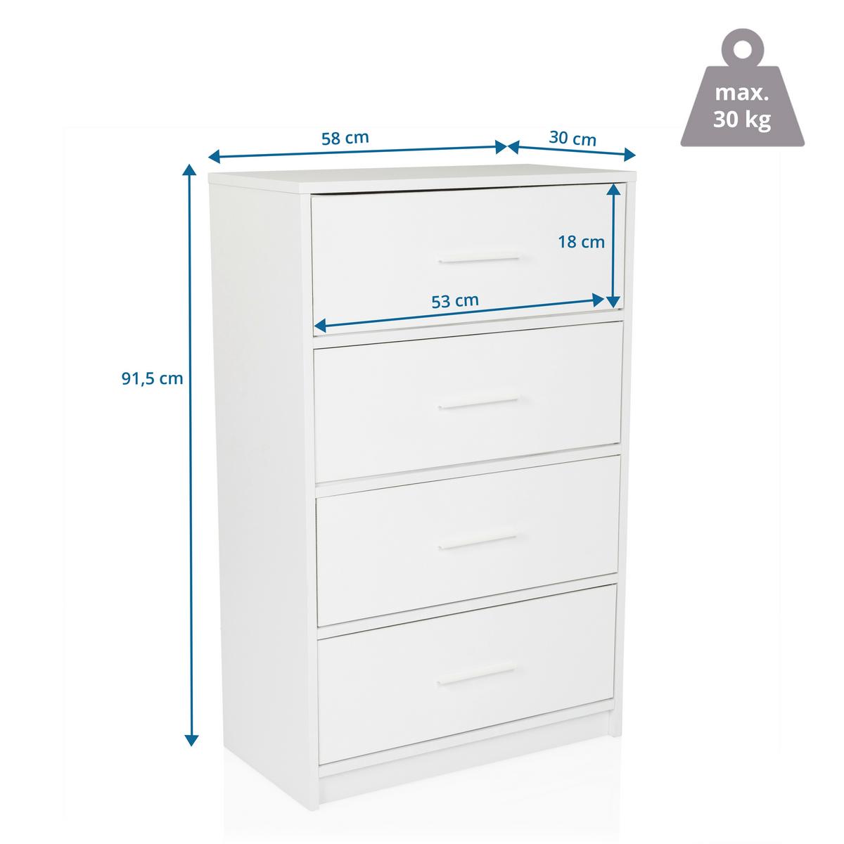 Kommode Estoria Weiß B: 58 cm - Weiß, KONVENTIONELL, Holzwerkstoff (58/91,5/30cm) - MID.YOU