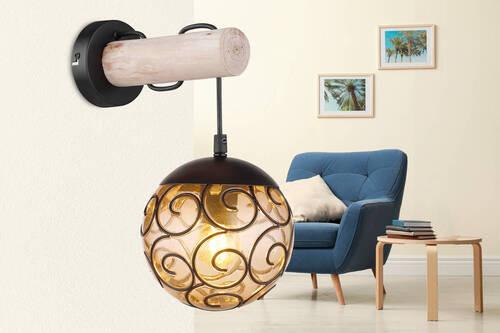 Wandleuchte 15660w - Schwarz/Naturfarben, KONVENTIONELL, Holz/Kunststoff (15/24,5/36cm) - Globo