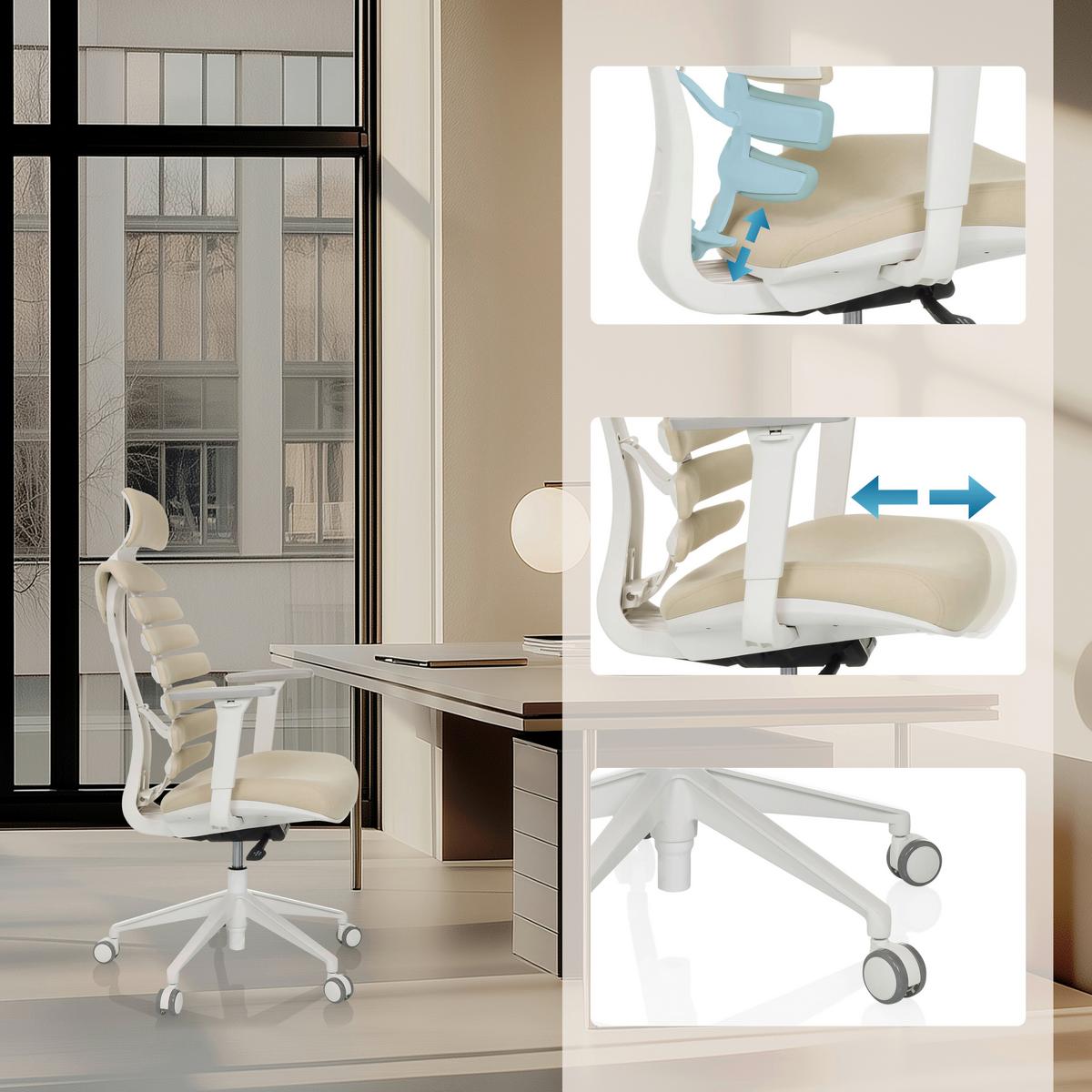 Drehstuhl Ergo Line W Beige B: 67 Cm - Beige/Weiß, MODERN, Kunststoff/Textil (67/116 - 133/65cm) - MID.YOU