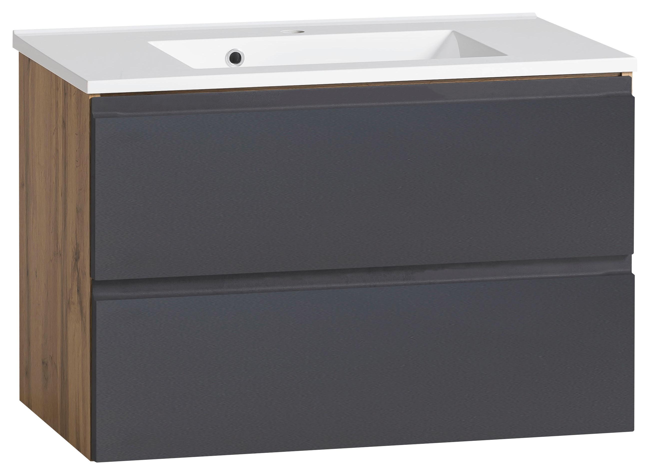 Waschbecken mit Unterschrank Varese B: 80 cm Grau/Eiche