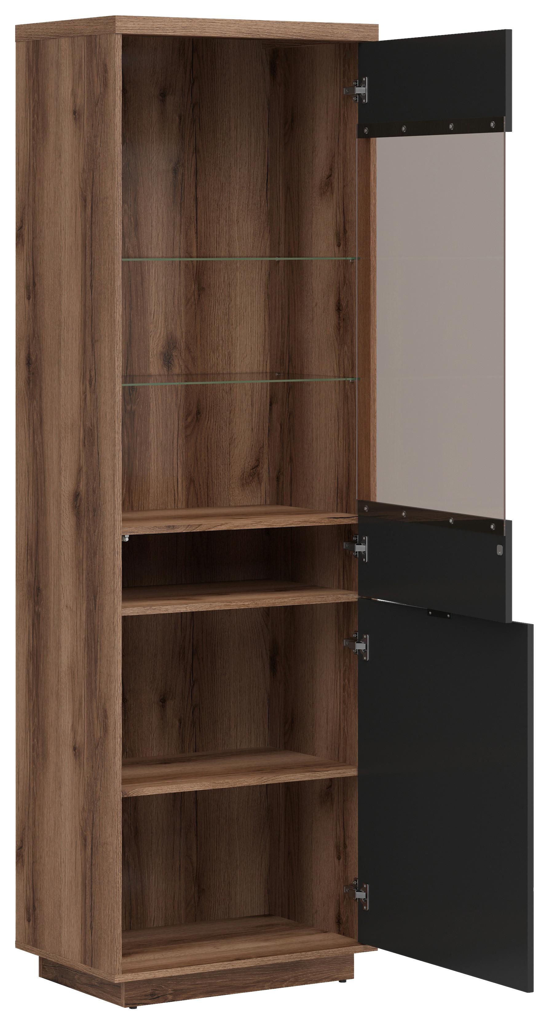 Vitrine Forn Glass-Door Cabinet - Eichefarben/Schwarz, Design, Glas/Holzwerkstoff (64/200,5/42,5cm)