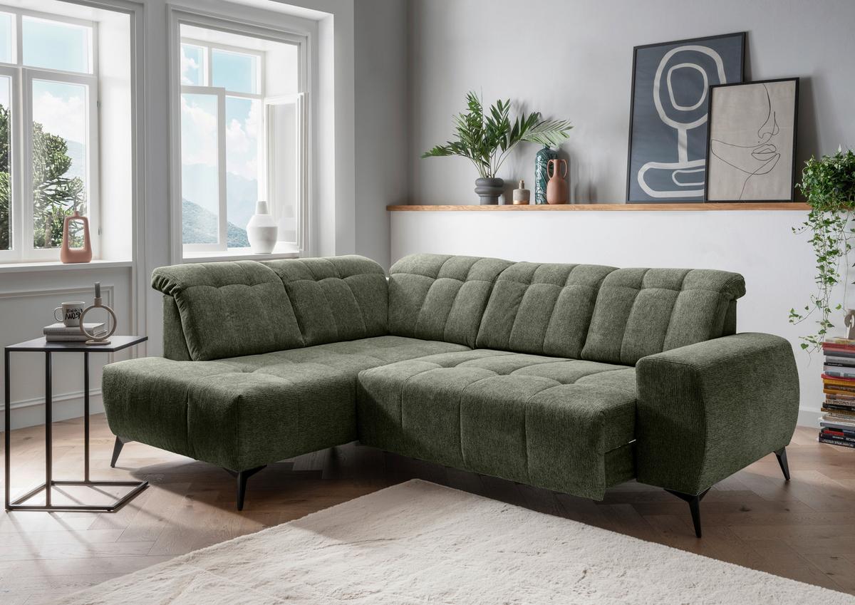 Ecksofa Sano, Grün S: 200x261 cm - Schwarz/Grün, MODERN, Textil (200/261cm) - Livetastic