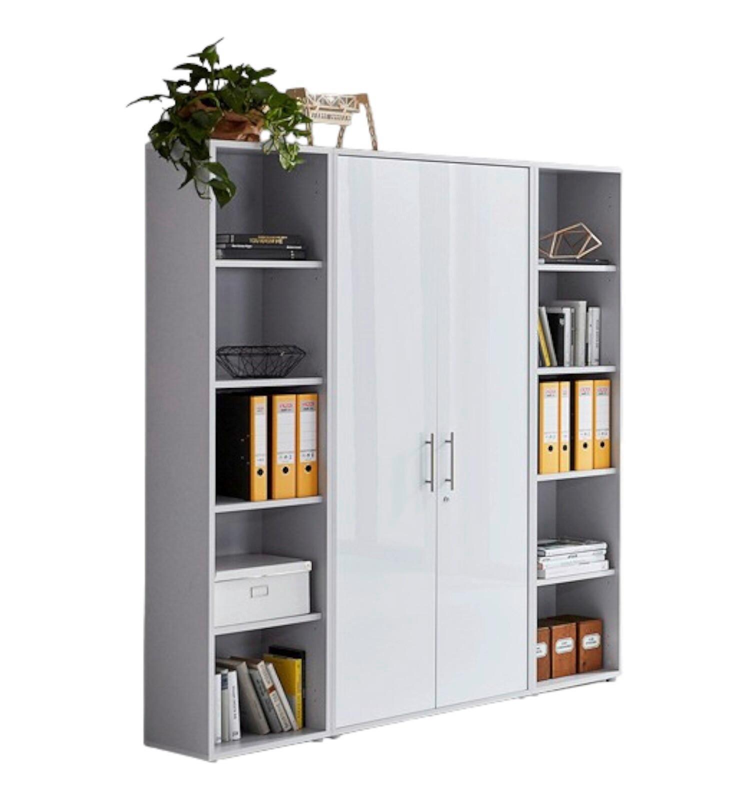 Office Edition B: 173 cm Grau/Weiß Hochglanz - Weiß Hochglanz/Grau, MODERN, Holzwerkstoff (173/186/33cm) - MID.YOU