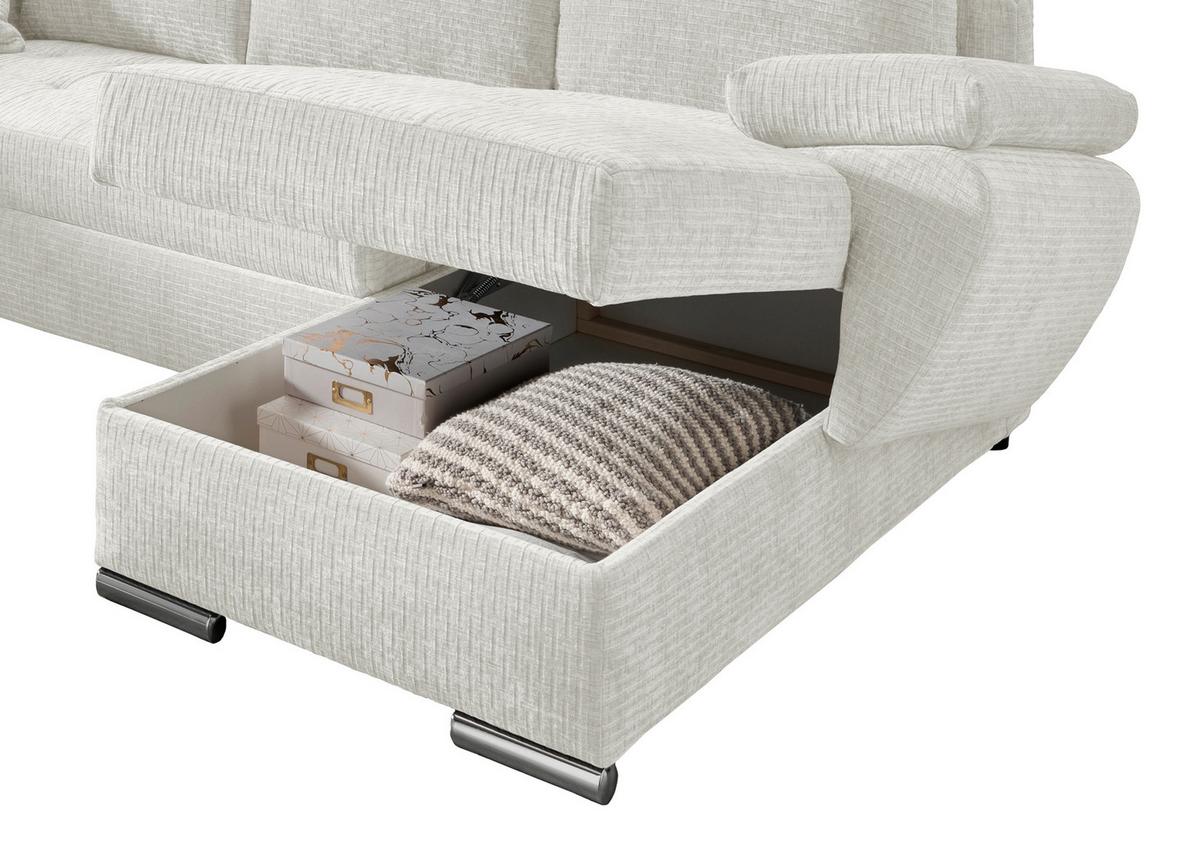 Wohnlandschaft Terana Creme mit Schlaffunktion, Mikrofaser - Chromfarben/Creme, KONVENTIONELL, Textil (219/305/157cm) - Livetastic