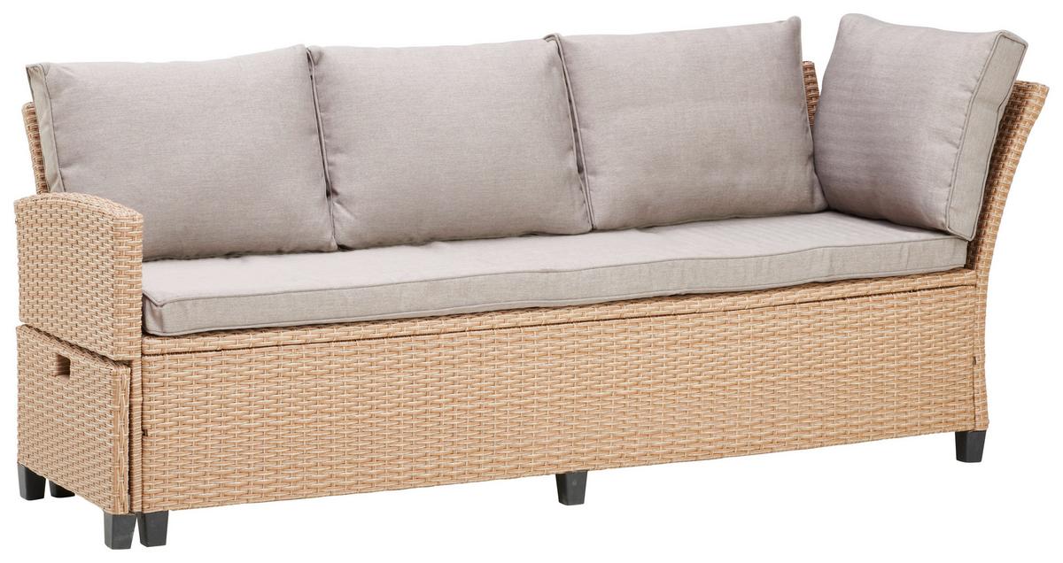 Loungegarnitur 6-tlg. Porto- Multi, Polyrattan Mit Kissen - Hellbraun/Grau, MODERN, Kunststoff/Textil (190/237cm) - Beldano