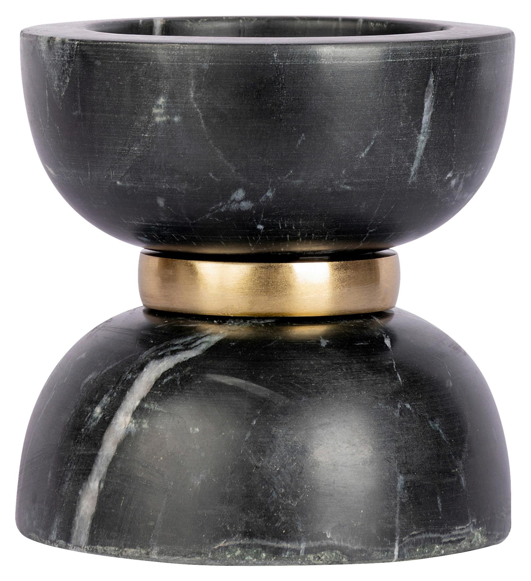 Kerzenhalter Sorin Schwarz/gold 12,75x12,75 Cm - Goldfarben/Schwarz, Trend, Stein/Metall (12.75/12.75/14cm) - Kayoom