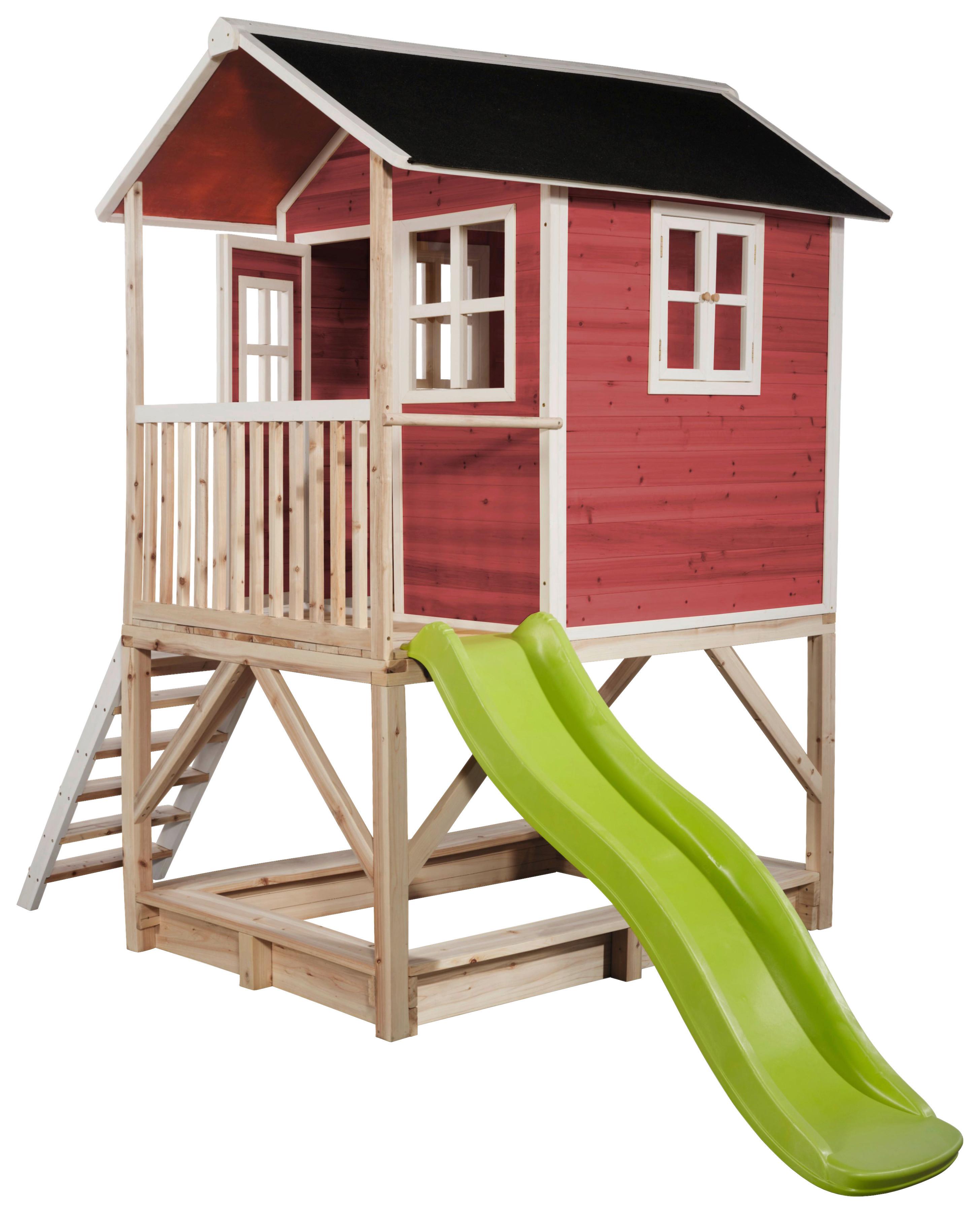Stelzenhaus Mit Sandkiste Rot Exit Loft 500 - Limette/Rot, KONVENTIONELL, Holz (329/190/253cm) - EXIT Toys