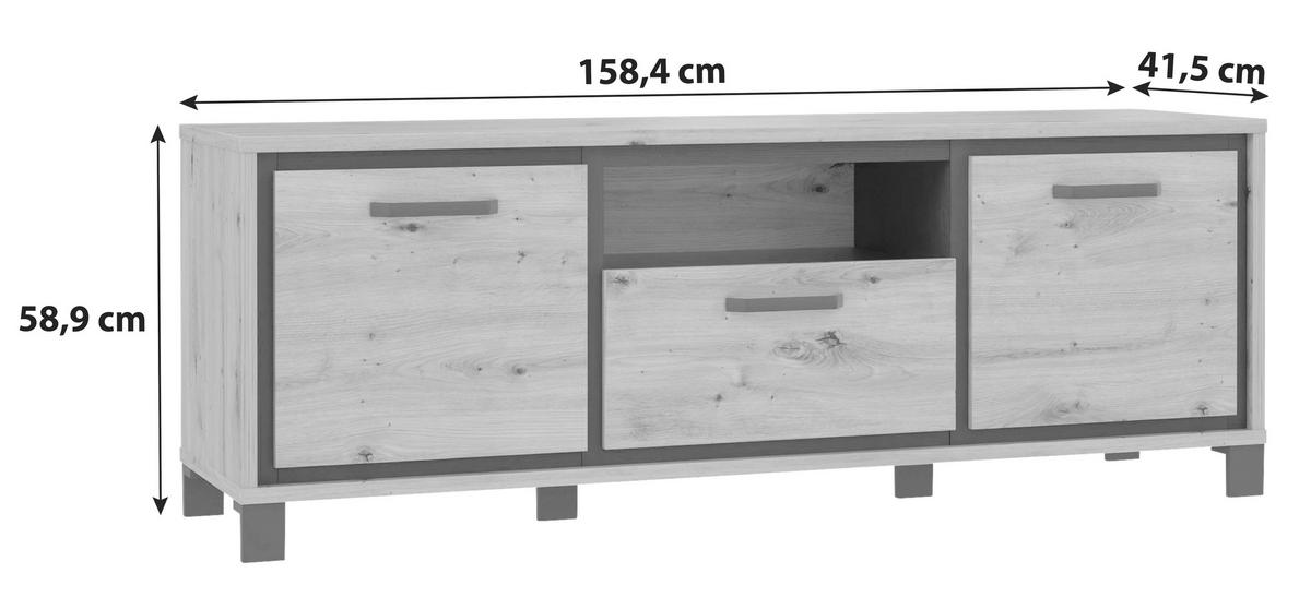 TV-Element Trondheim B: 158,4 cm Eiche Dekor/Schwarz - Eichefarben/Schwarz, Basics, Holzwerkstoff/Kunststoff (158,4/58,9/41,5cm) - Livetastic