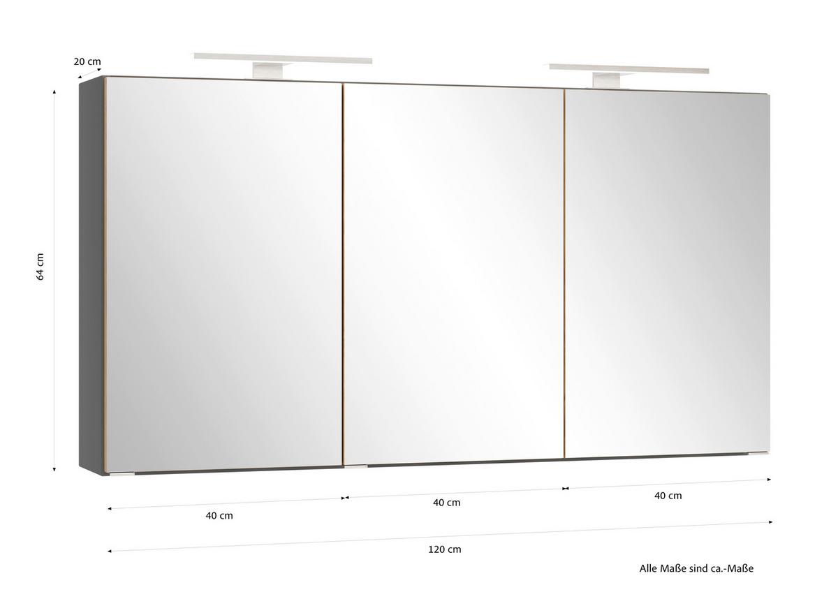 SPIEGELSCHRANK Verona Grau B: 120cm - Wildeiche/Weiß, Trend, Glas/Holzwerkstoff (120/64/20cm) - Held