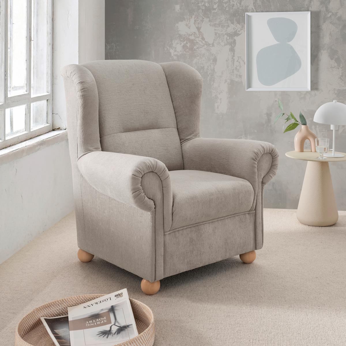 Ohrensessel Torello Taupe B: 92cm - Taupe/Wildeiche, KONVENTIONELL, Textil (92/102/89cm) - Livetastic