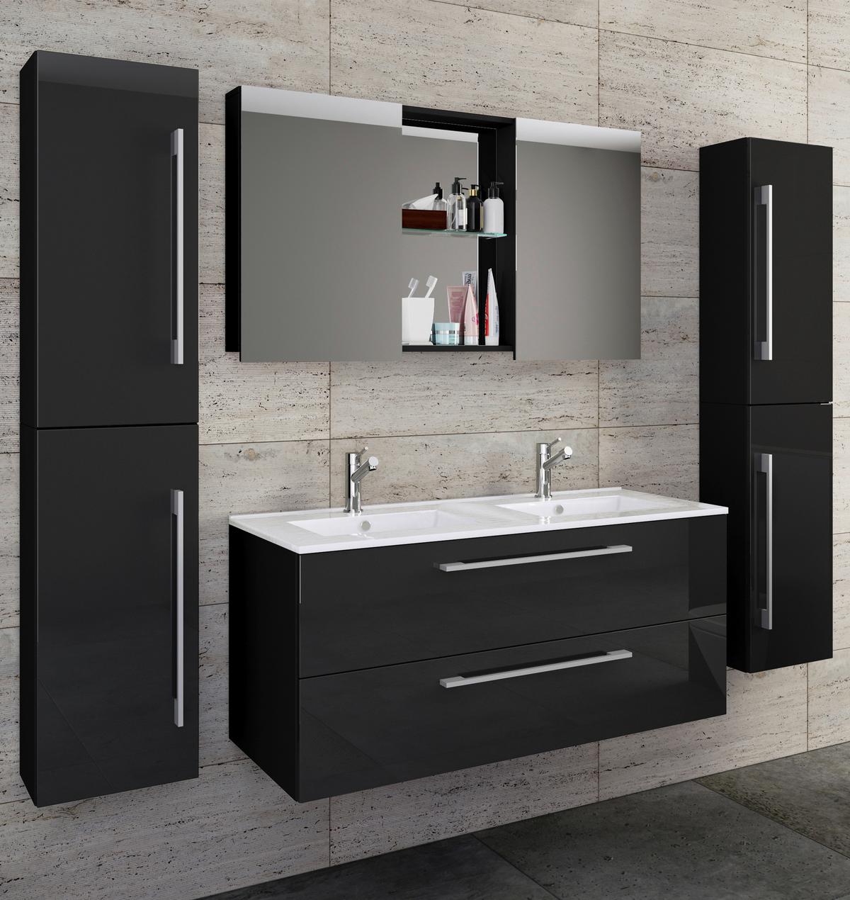 Badezimmer Budasi Schwarz B: 111 cm - Schwarz/Weiß, MODERN, Keramik/Holzwerkstoff (178cm) - MID.YOU