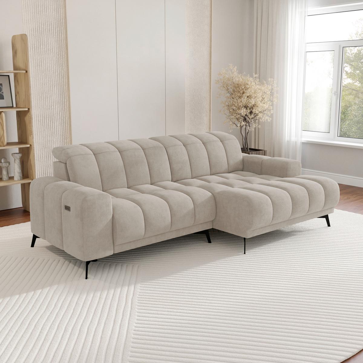 Rohová sedačka LAYA, pravá, hnědá tkanina MEMPHIS - hnědá, Moderní, textil (250/155cm) - Premium Living