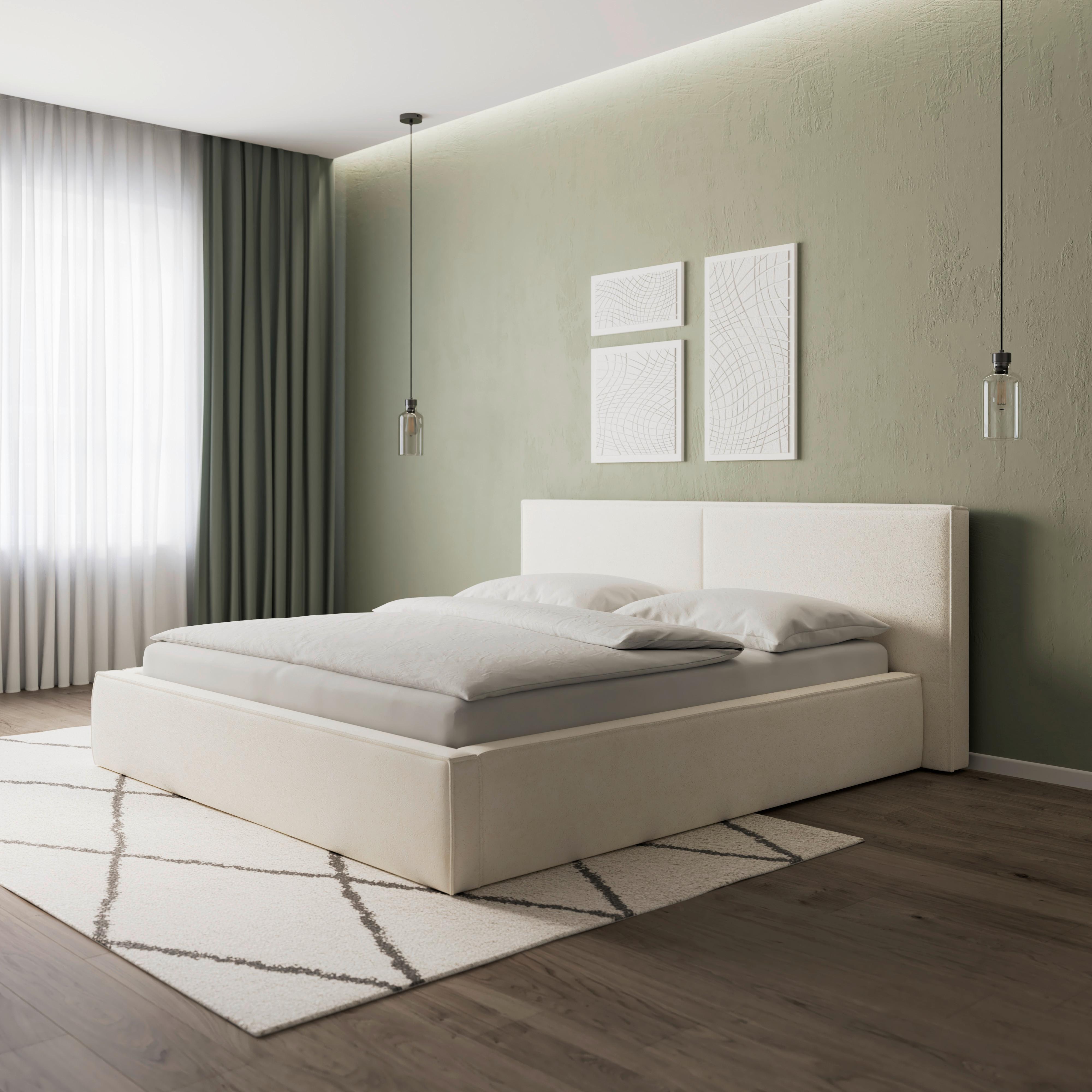 Čalouněná postel SERENA 180x200 cm, bílá - černá/krémová, Moderní, kov/dřevo (180/200cm) - Bessagi Home