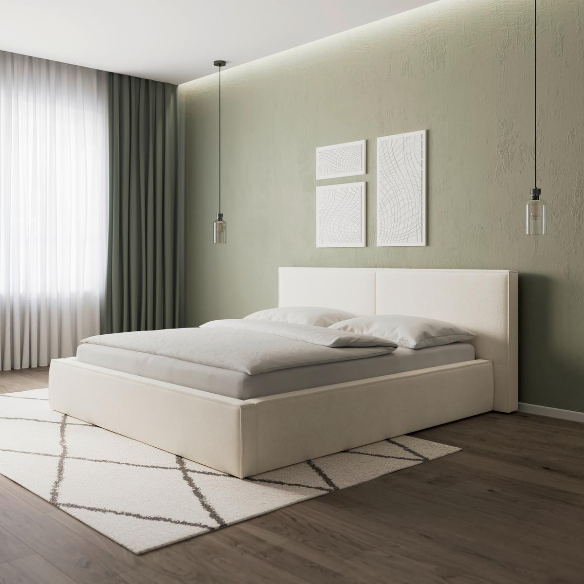 Čalouněná postel SERENA 180x200 cm, bílá - černá/krémová, Moderní, kov/dřevo (180/200cm) - Bessagi Home