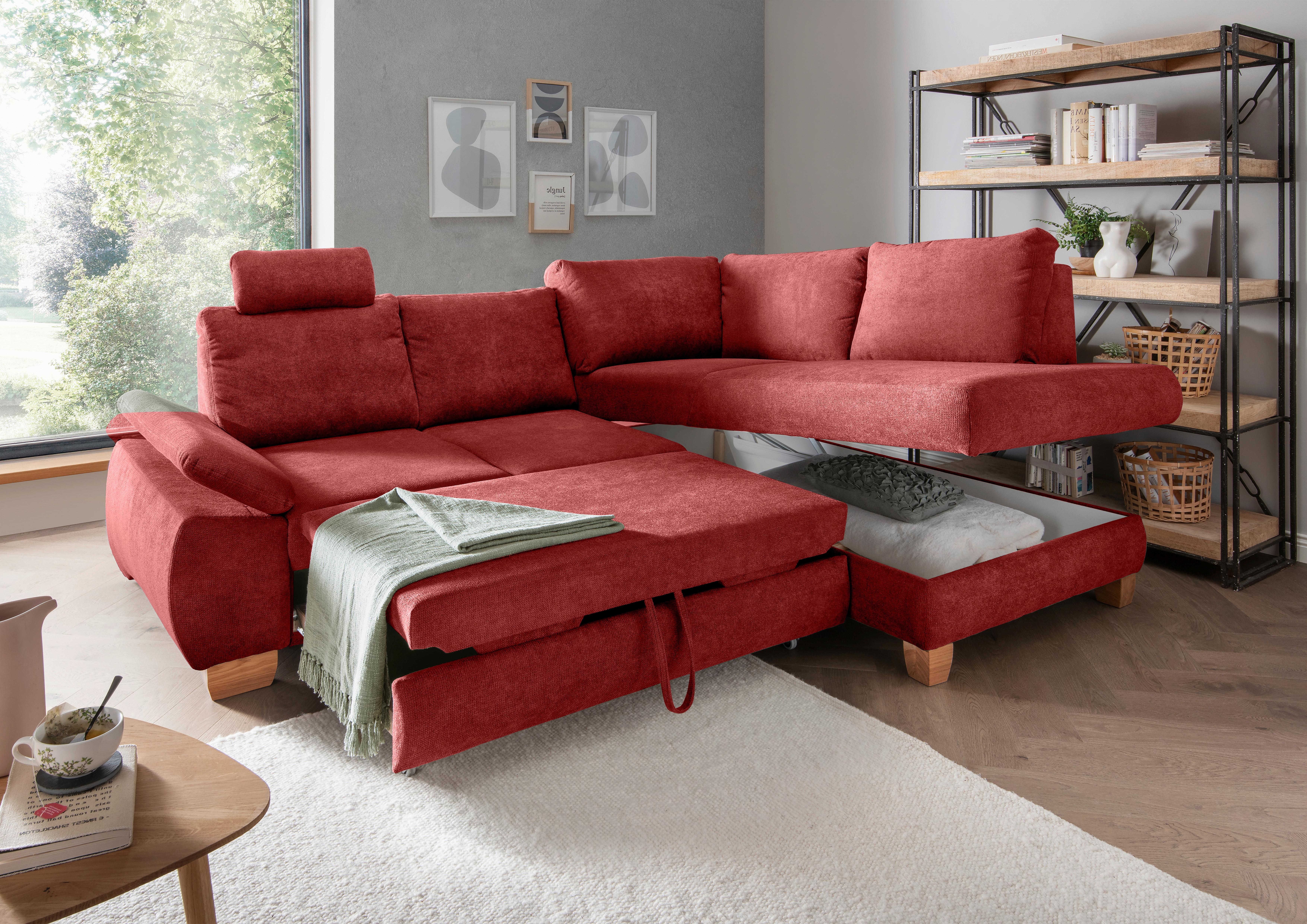 Eckschlafsofa Positano, Rot S: 261x206 Cm - Wildeiche/Rot, MODERN, Textil (261/206cm) - Livetastic