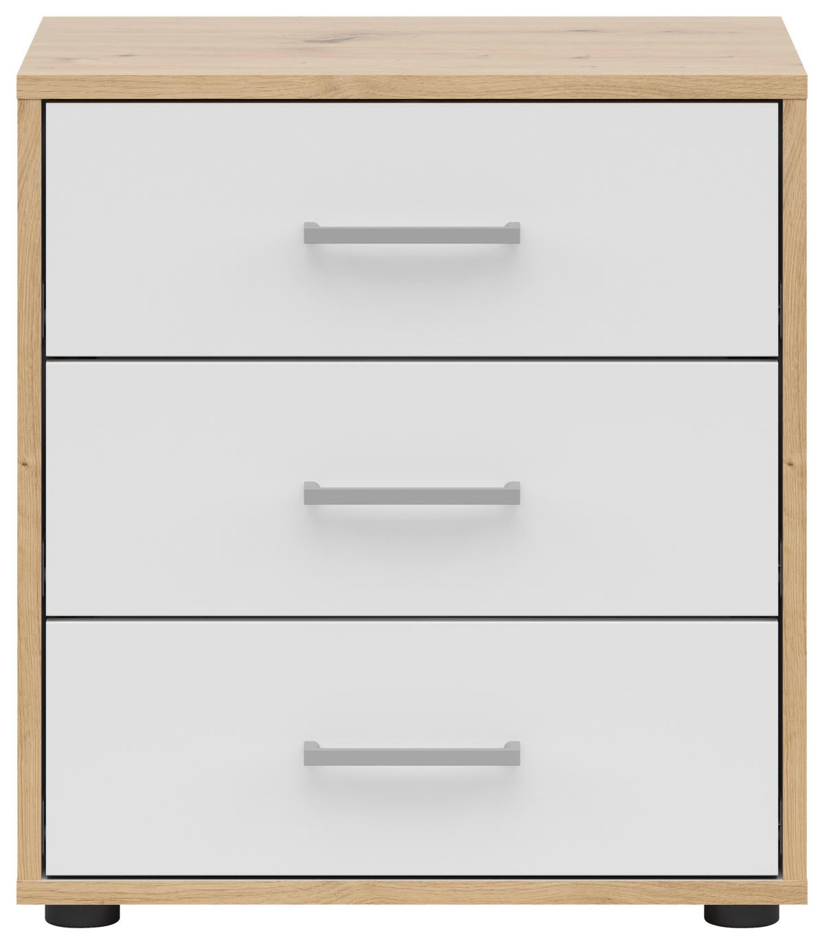 Nachtkästchen Smart 3 Eiche Artisan/Weiß H: 54 cm - Grauweiß/Schwarz, Basics, Holzwerkstoff (50/54/35cm)
