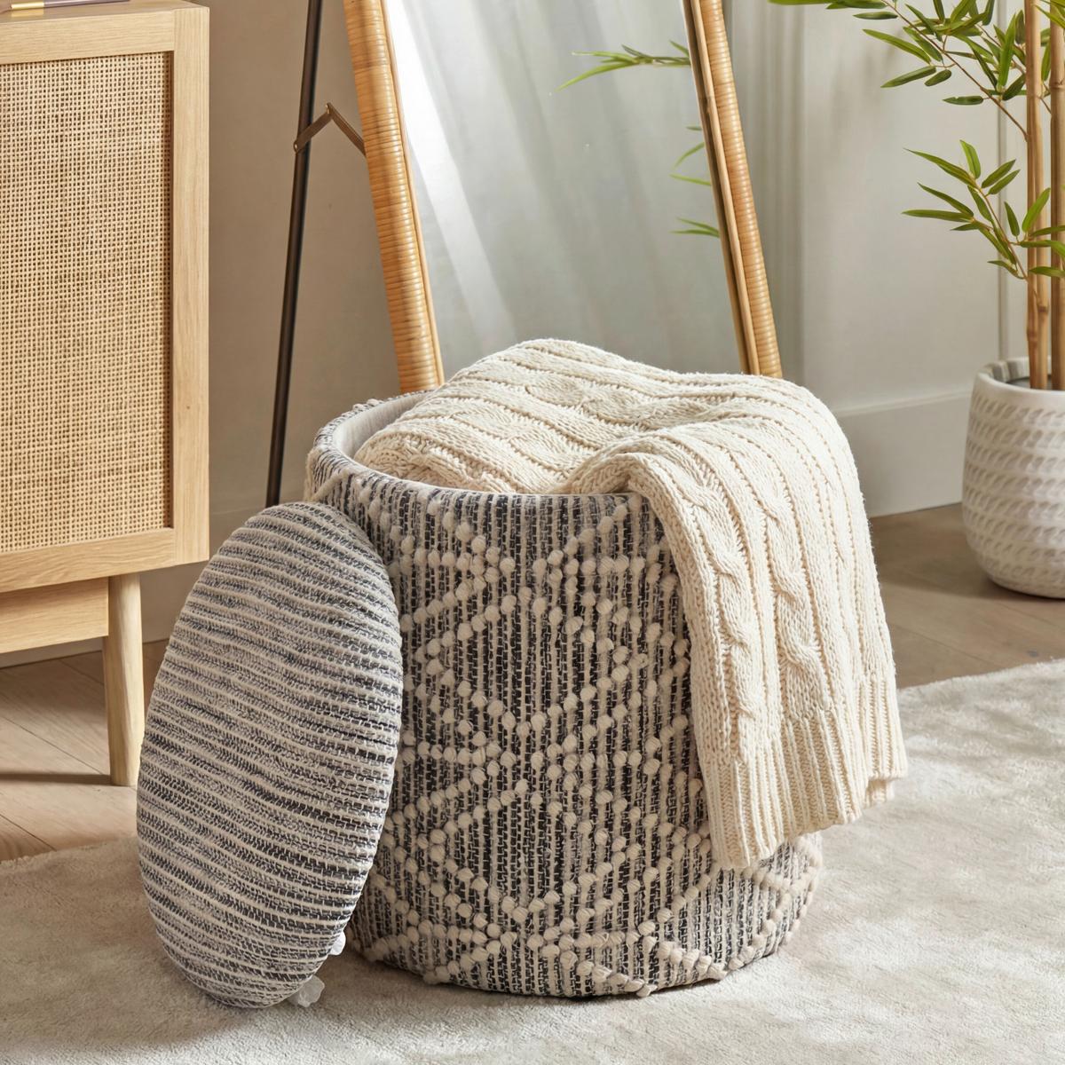Taburet, š: 40 cm - šedá, Design, textil (40/45/40cm) - Livetastic