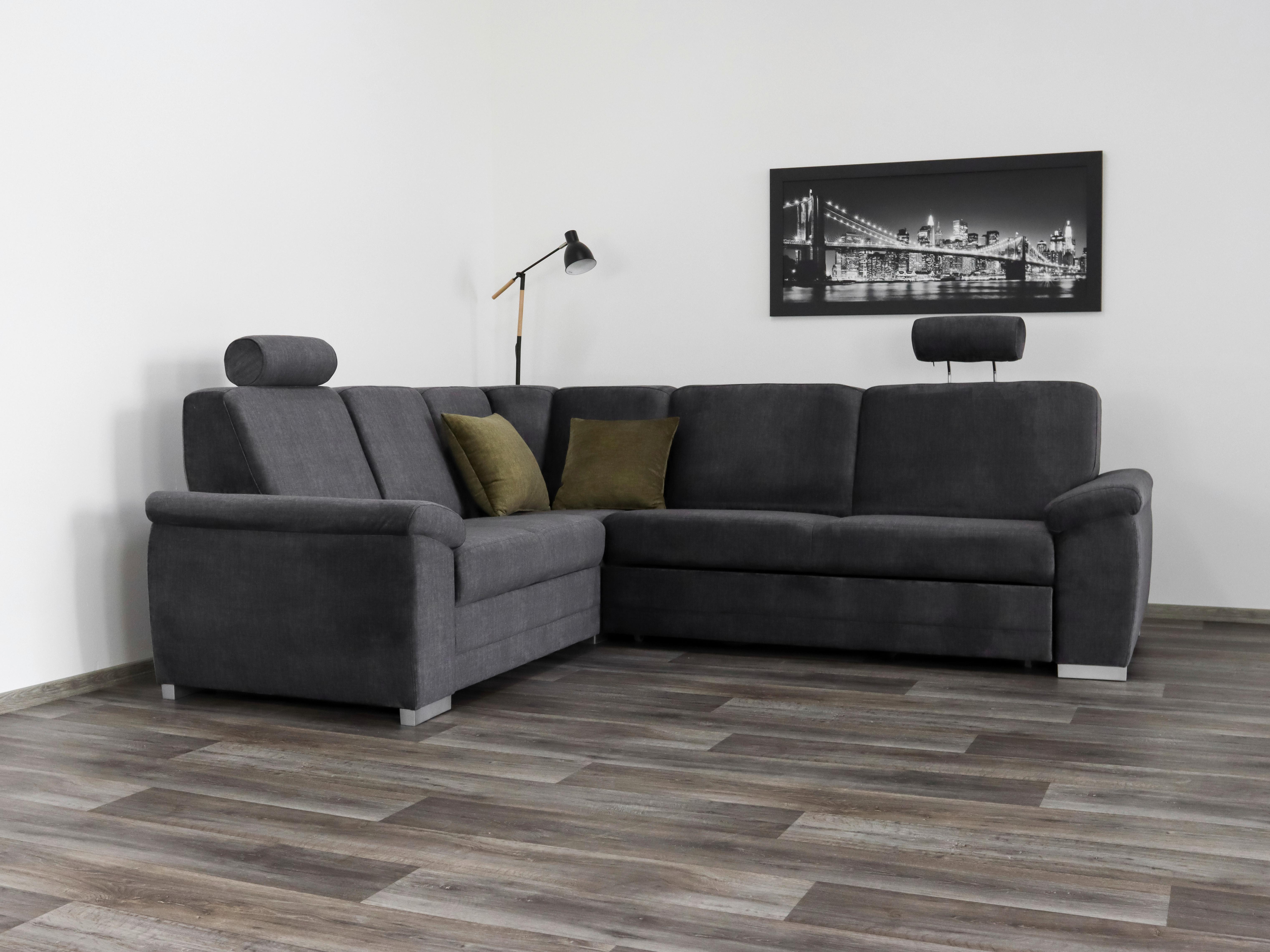 Sedací souprava SAVA, levá, grafitová,lůžko,2xpodhlavník - barvy stříbra/barvy grafitu, Konvenční, dřevo/textil (212/262cm)