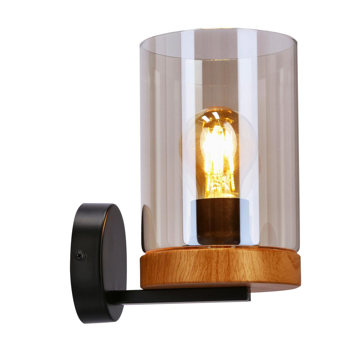Wandleuchte 21-21953 Wels - Eichefarben/Schwarz, Natur, Glas/Metall (17/12/21cm)