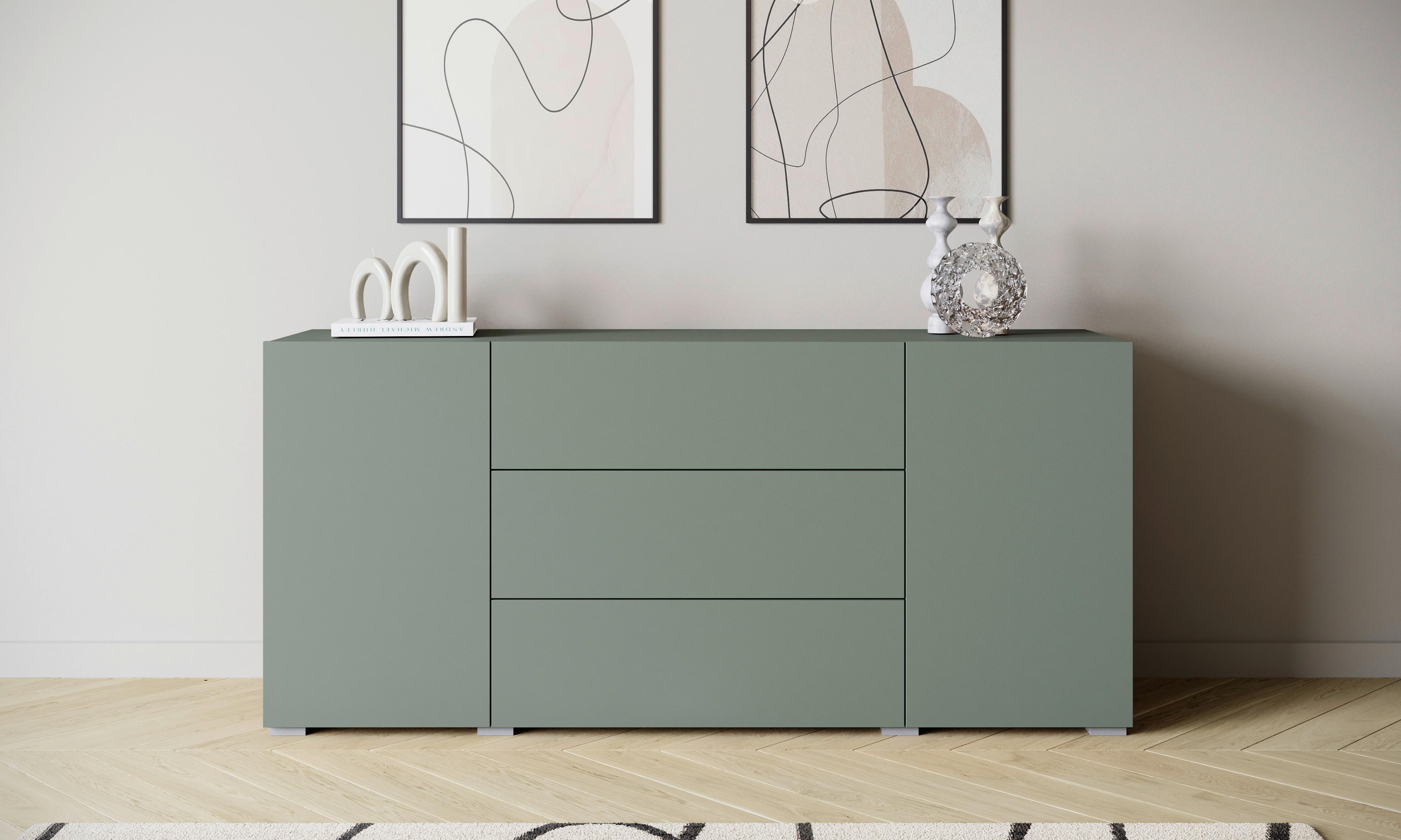 Sideboard 150cm Berlin 150 Salbeigrün - Salbeigrün/Grau, Design, Holzwerkstoff (150/68/38,5cm) - P & B