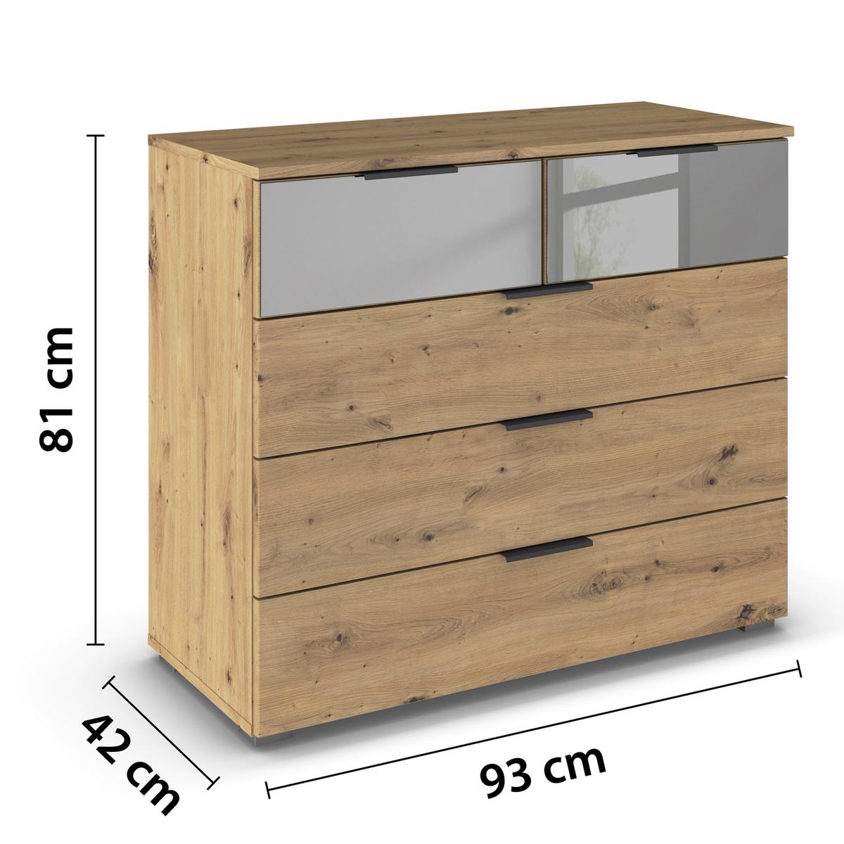 Kommode Skyla Eiche Dekor, Grau B: 93 cm - Alufarben, MODERN, Glas/Holzwerkstoff (93/81/42cm) - Rauch Möbel