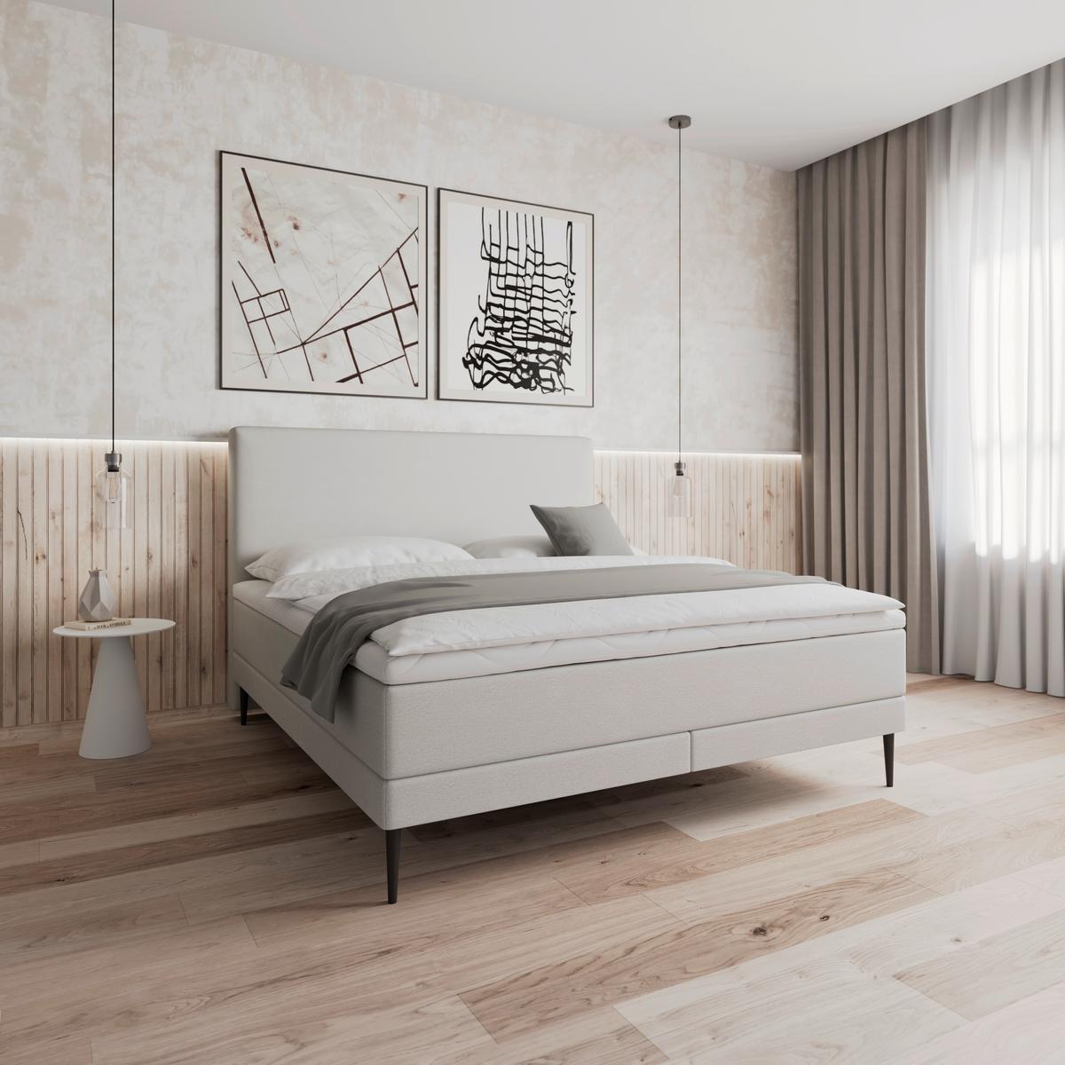 Boxspringová postel NEVADA 160x200, světle šedá - černá/světle šedá, Moderní, kov/dřevo (160/200cm) - Bessagi