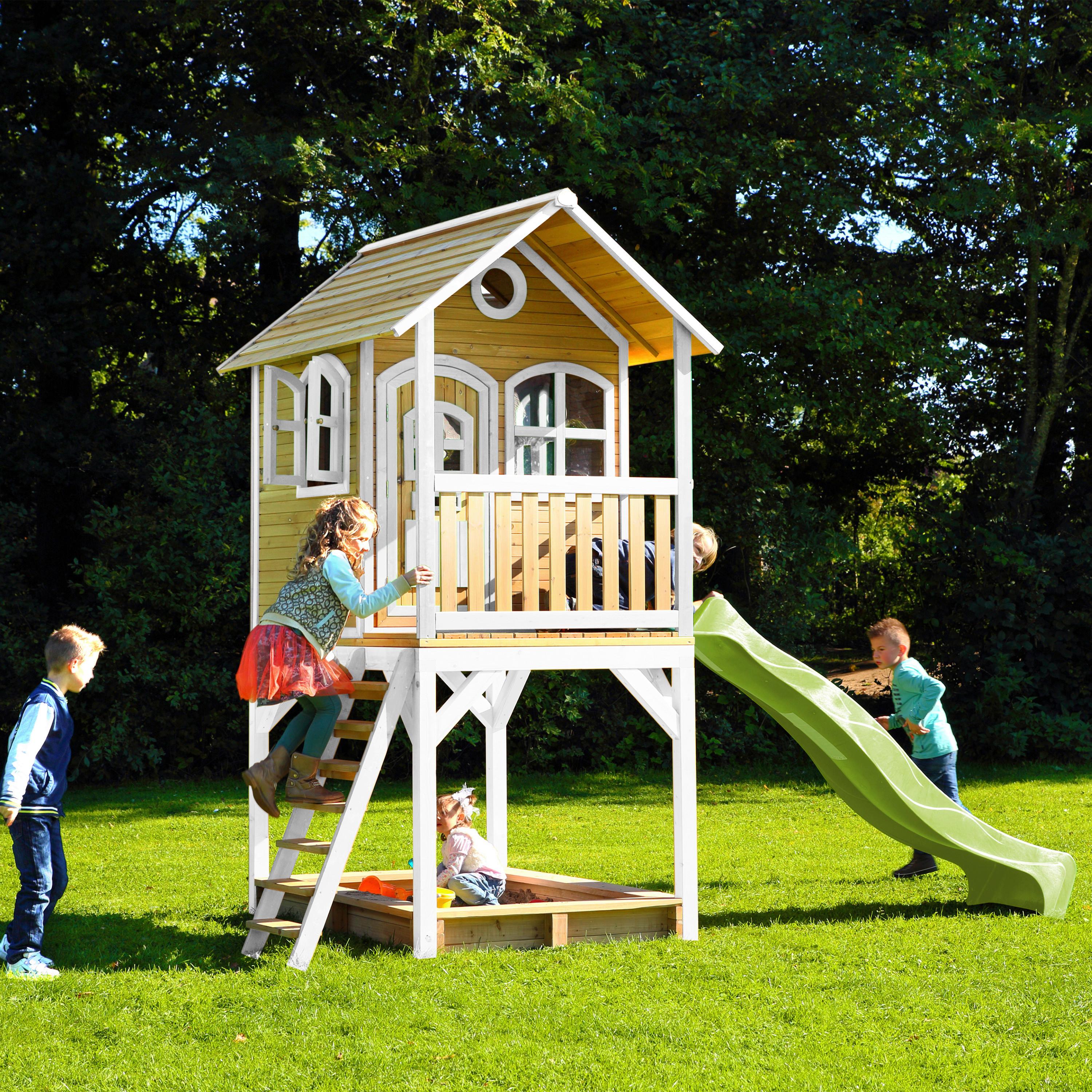 Spielhaus Sarah Braun/hellgrün/weiß B: 370 Cm - Hellgrün/Braun, KONVENTIONELL, Holz/Kunststoff (370/291/191cm) - Ambia Garden