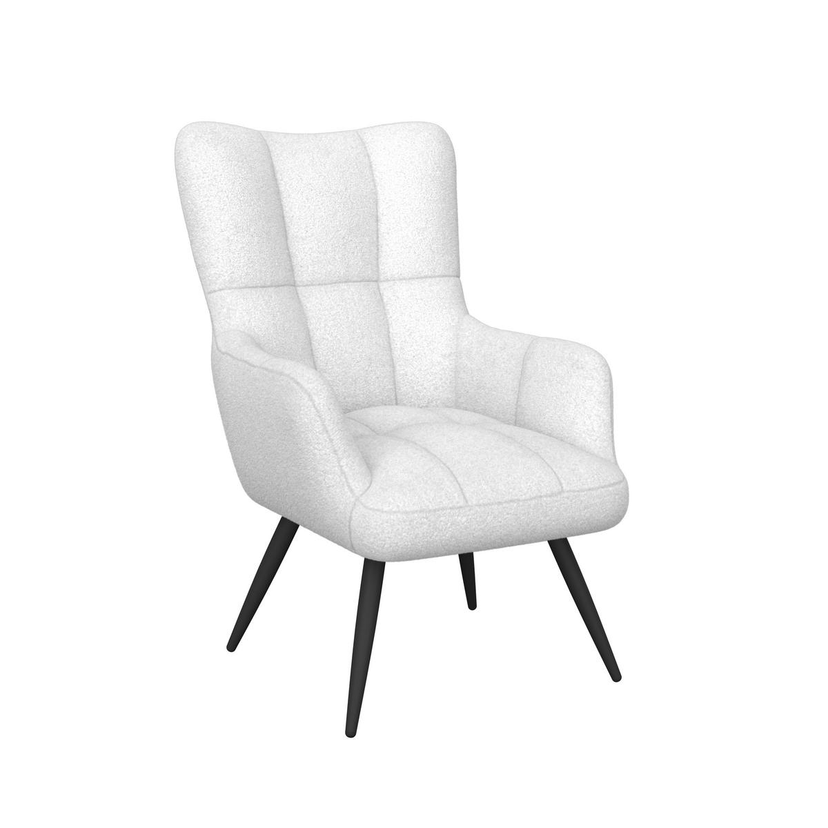 Ohrensessel Hanoi Webstoff weiß, B: 71 cm - Schwarz/Weiß, MODERN, Textil/Metall (71/98/83cm)