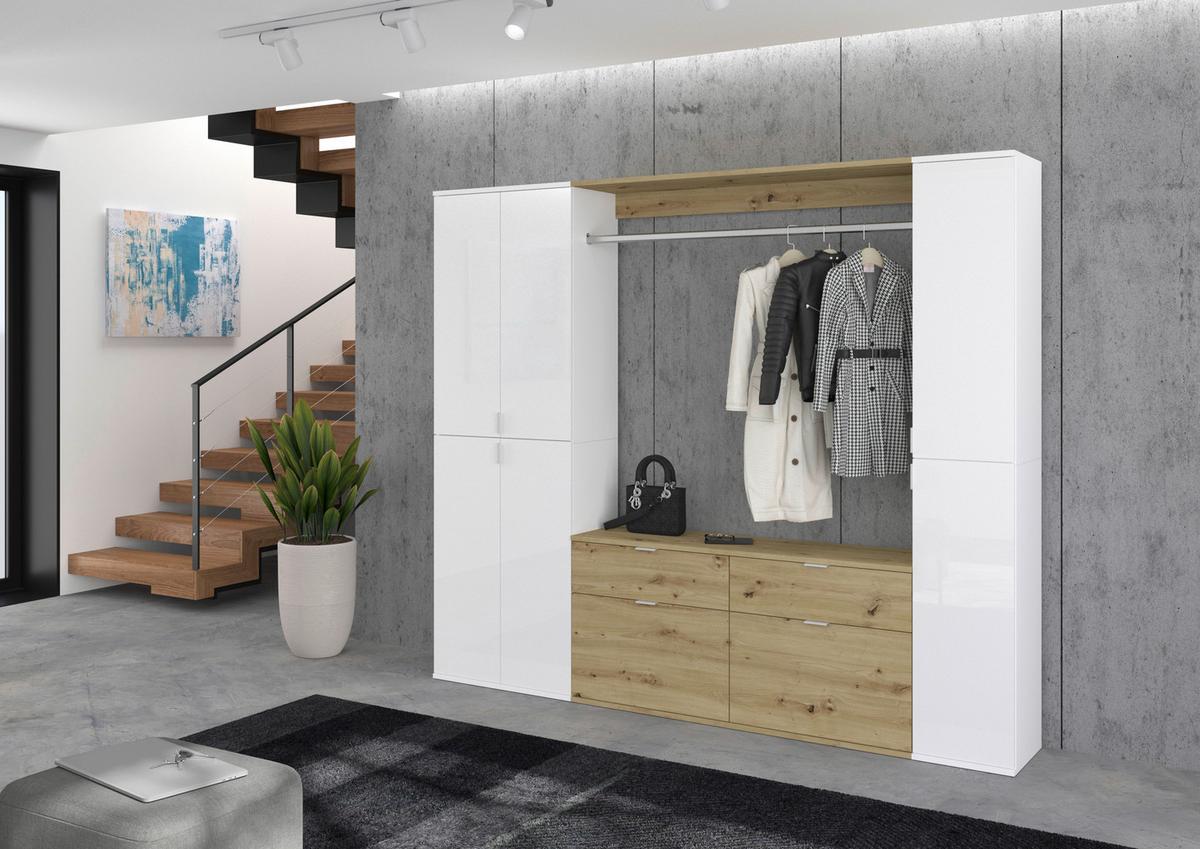 Garderobe Projekt X 3-teilig Weiß/eiche Artisan B: 212 Cm - KONVENTIONELL, Holzwerkstoff (212/193/34cm) - MID.YOU