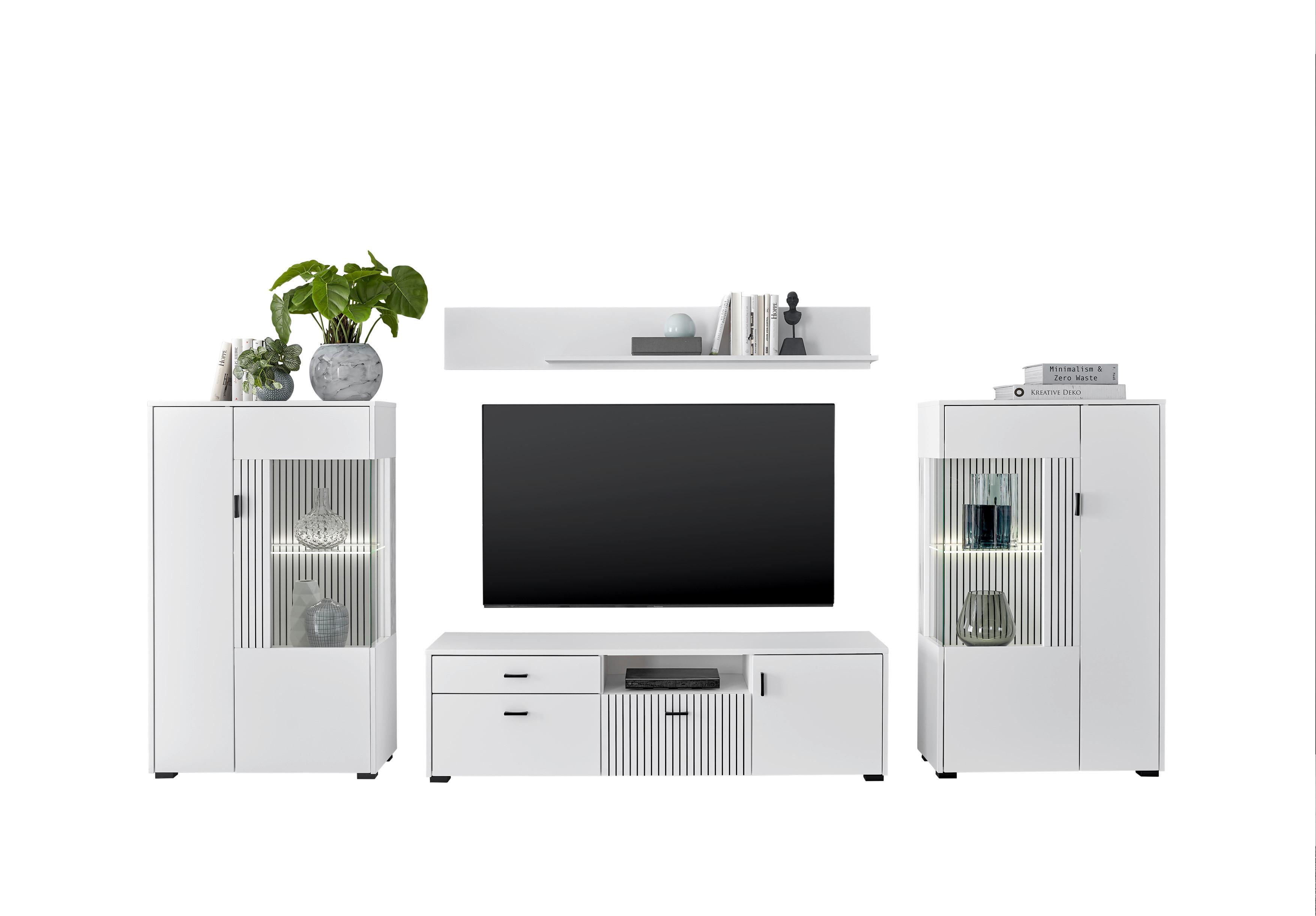 Wohnwand Hudson Schwarz/Weiß B: 320cm - Schwarz/Weiß, Design, Glas/Holzwerkstoff (320/180/42cm) - MID.YOU
