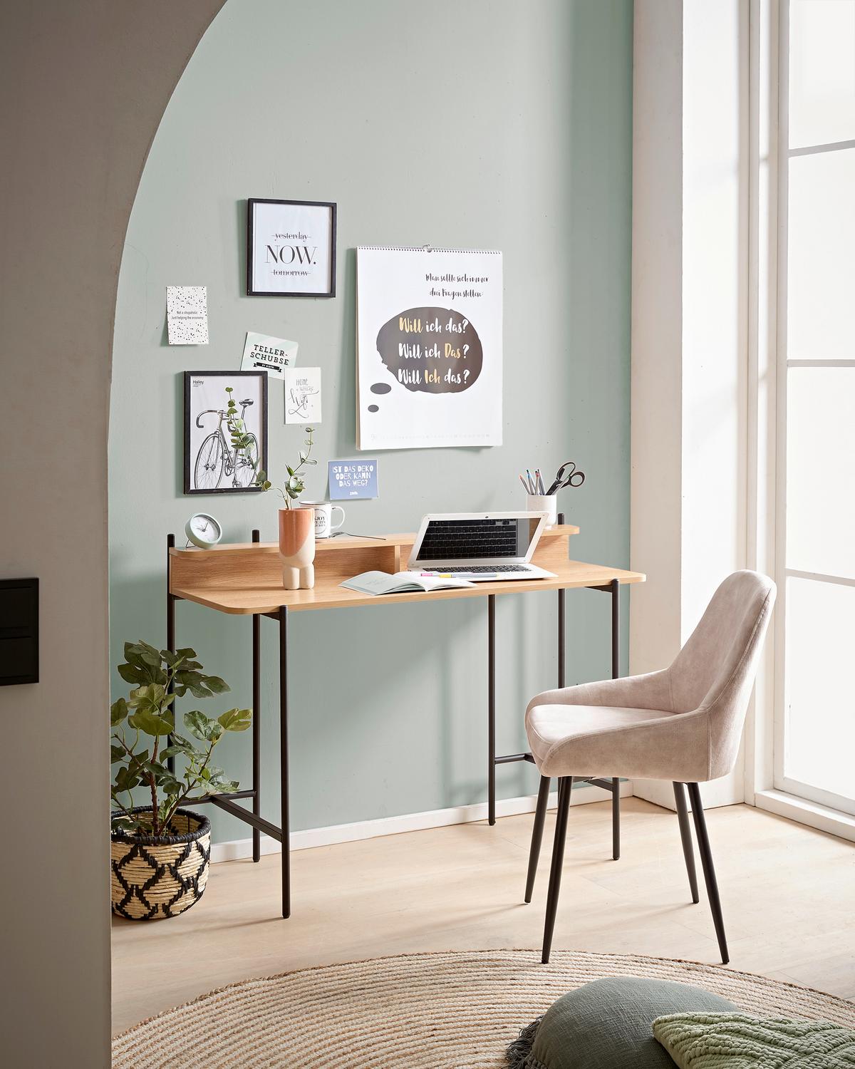 Schreibtisch Naturfarben, Schwarz L: 120cm - Schwarz/Naturfarben, Design, Holzwerkstoff/Metall (120/46/85,5cm) - Livetastic