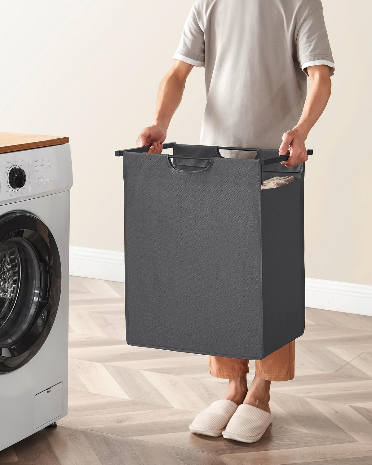 Wäschekorb Blh101g01 - Schwarz/Grau, Trend, Holzwerkstoff/Textil (50/72/33cm) - MID.YOU