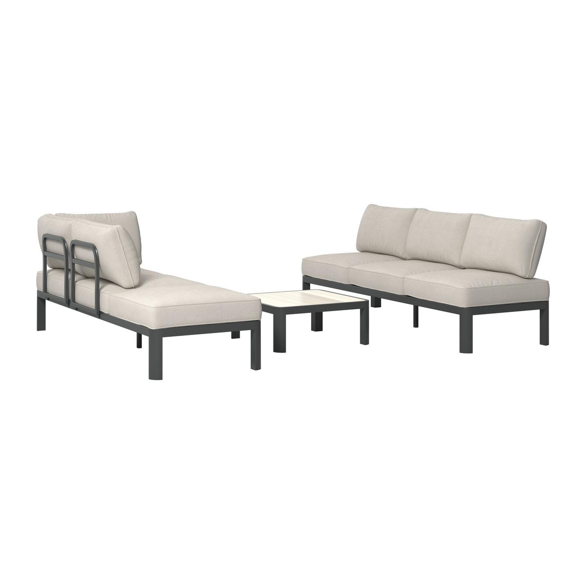 Loungegarnitur 4-Tlg Bordeaux Metall/Kunststoff mit Kissen - Dunkelgrau/Beige, MODERN, Kunststoff/Textil (300/222cm) - Beldano