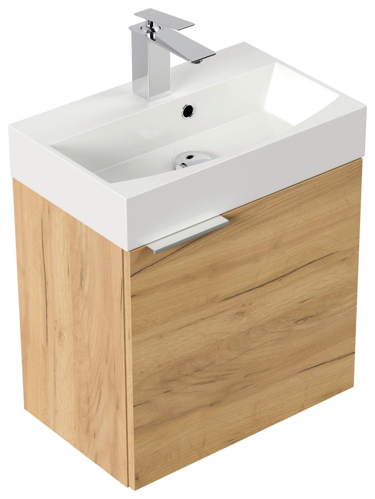 Gästebad Cubi Eiche Dekor B: 50 cm - Eichefarben/Weiß, MODERN, Holzwerkstoff/Stein (50cm) - MID.YOU