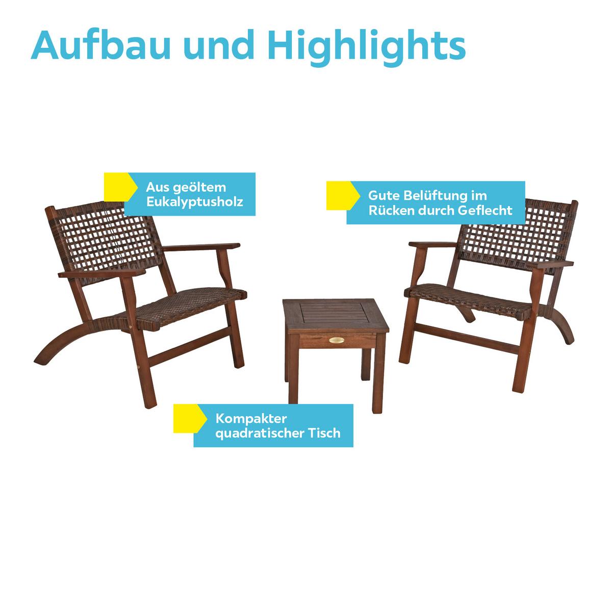 Balkonmöbel Set Sonora Eukalyptusholz - Dunkelbraun, Basics, Holz (40/40/35cm) - Gardenson