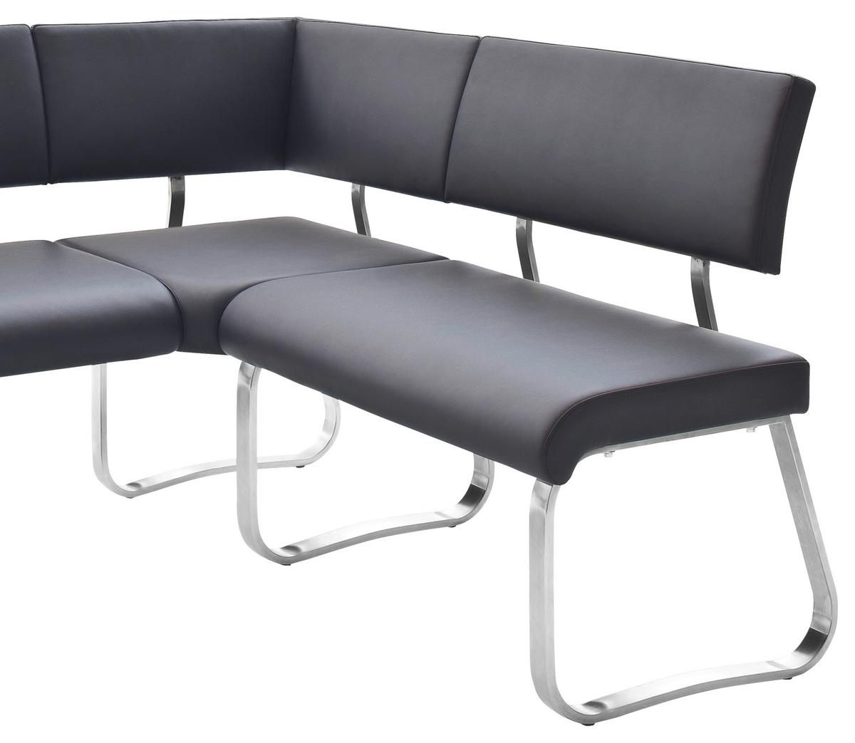 Eckbank Schwarz Lederlook Arco 200x150 cm - Edelstahlfarben/Schwarz, Design, Textil/Metall (200/150cm) - Livetastic