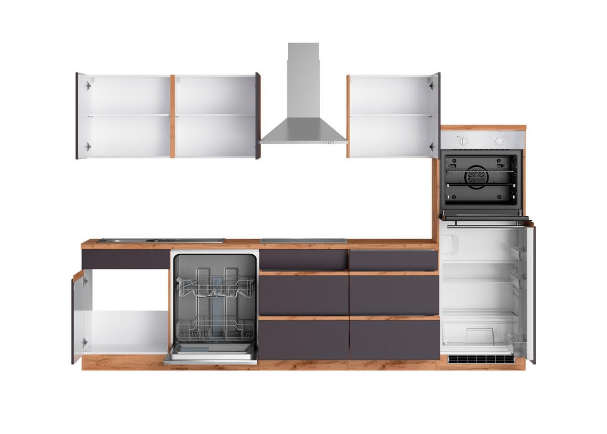 Küchenzeile Turin Mit Geräten B: 300 Cm Grau/eiche Dekor - Eiche Wotan/Grau, Design, Holzwerkstoff (300cm) - Held
