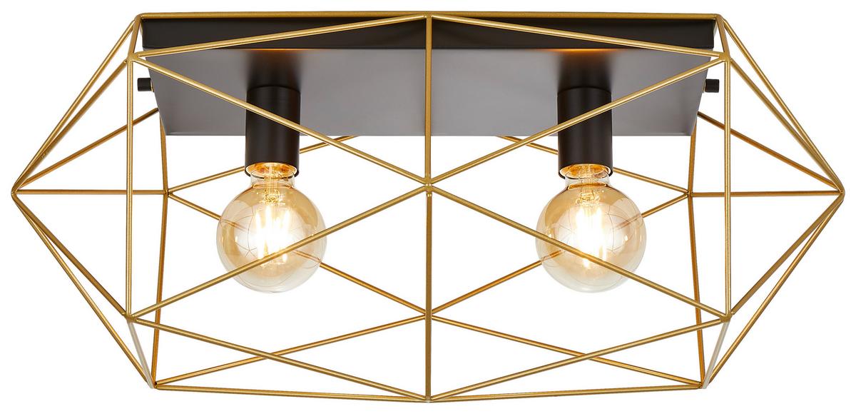 Deckenleuchte Abraxas L: 60 cm 2-Flammig Quadratisch - Goldfarben/Schwarz, Design, Metall (26,5/60/30cm)