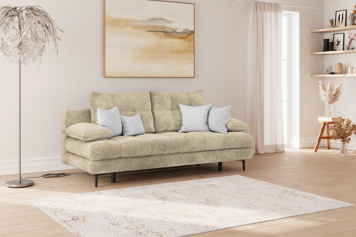 Schlafsofa Perla Beige B: 203 cm - Beige/Schwarz, KONVENTIONELL, Textil (203/94/96cm)