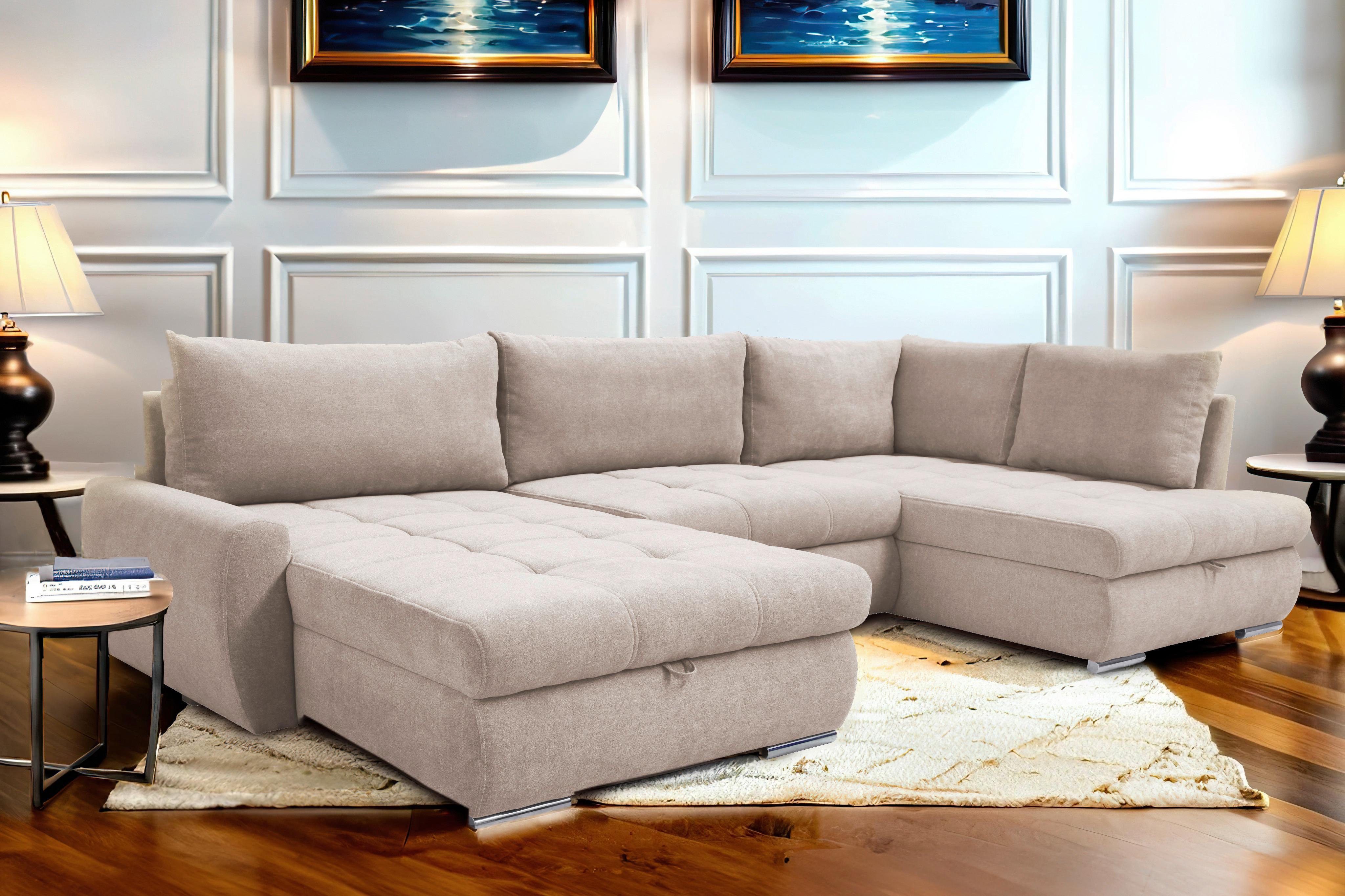Ecksofa Canion - Chromfarben/Beige, Design, Textil (174/322/173cm) - Livetastic