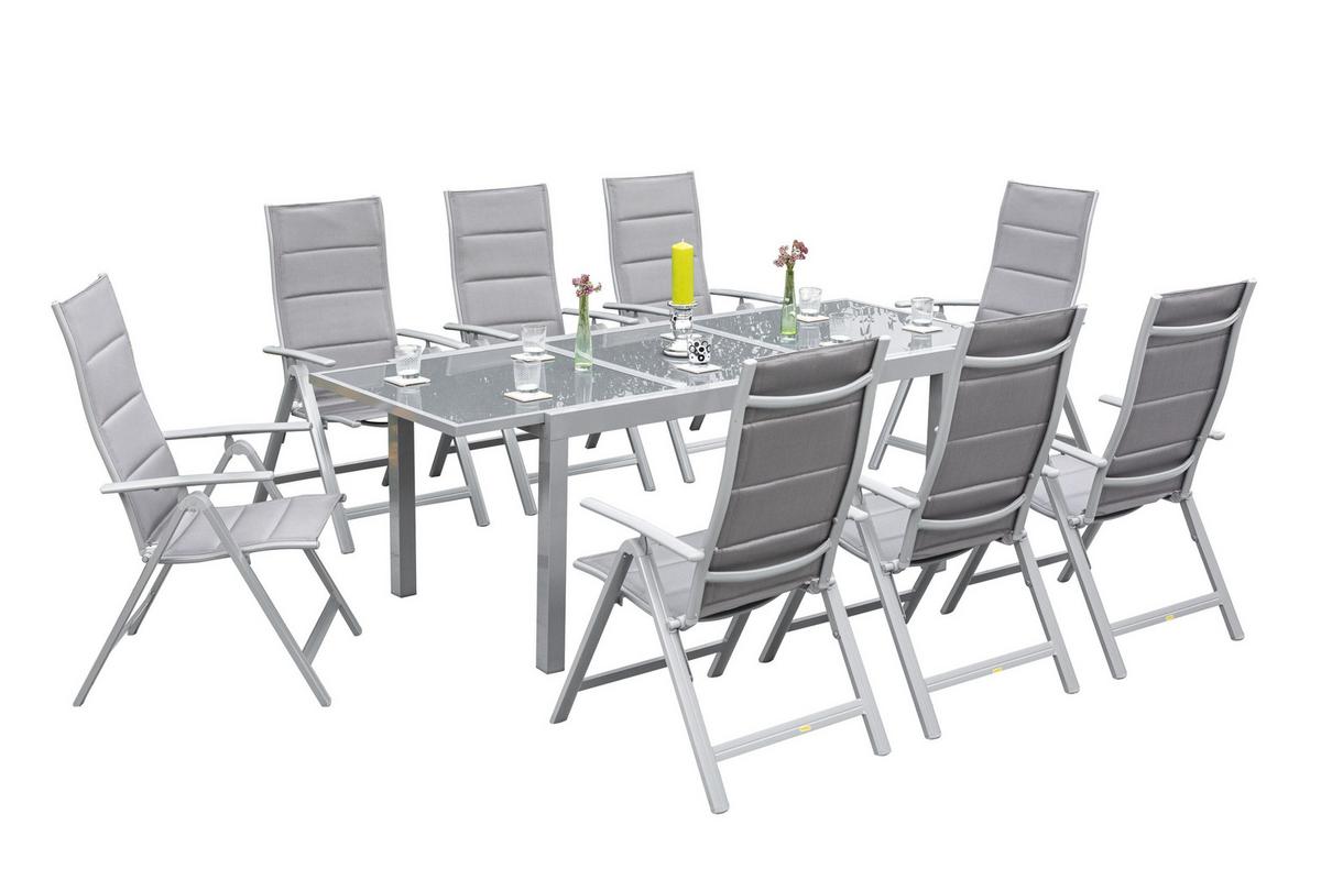 Gartengarnitur 9-tlg. Taviano Metall/textil/glas - Silberfarben/Braun, ROMANTIK / LANDHAUS, Glas/Textil - Gardenson