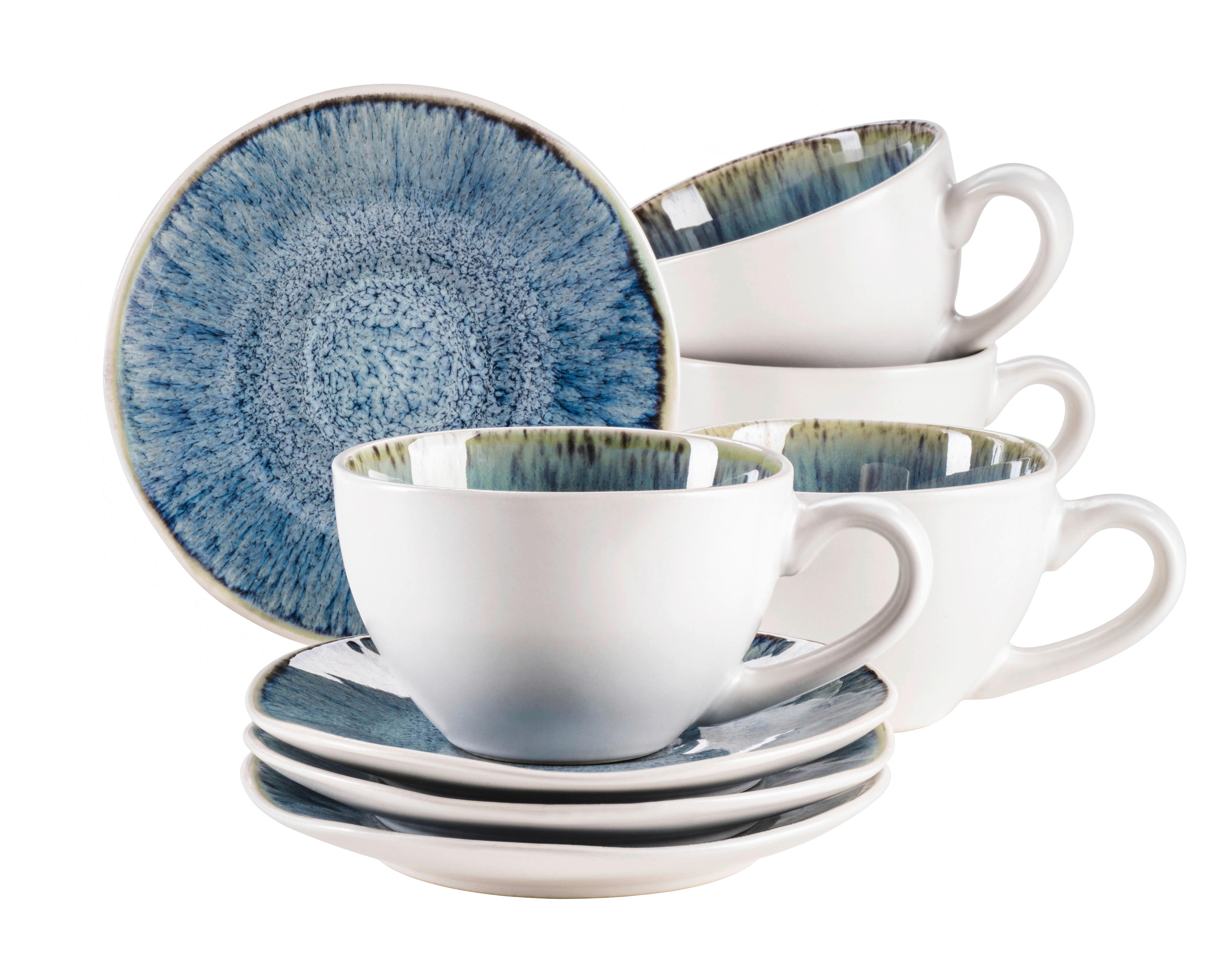 Kaffeeservice Frozen Steinzeug 4 Personen Geschirr Set - Blau, Basics, Keramik (13,5/6,5/10cm) - Mäser
