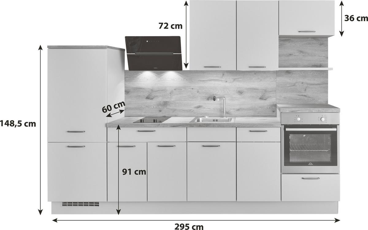 Küchenzeile Fontana Ohne Geräte 295 Cm Steingrau - Eichefarben/Grau, MODERN, Holzwerkstoff (295cm)