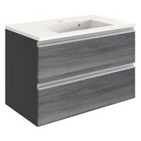 Waschbecken mit Unterschrank Arezzo B: 80cm, Graphit Dekor - Graphitfarben/Weiß, Basics, Holzwerkstoff/Stein (80cm) - Held