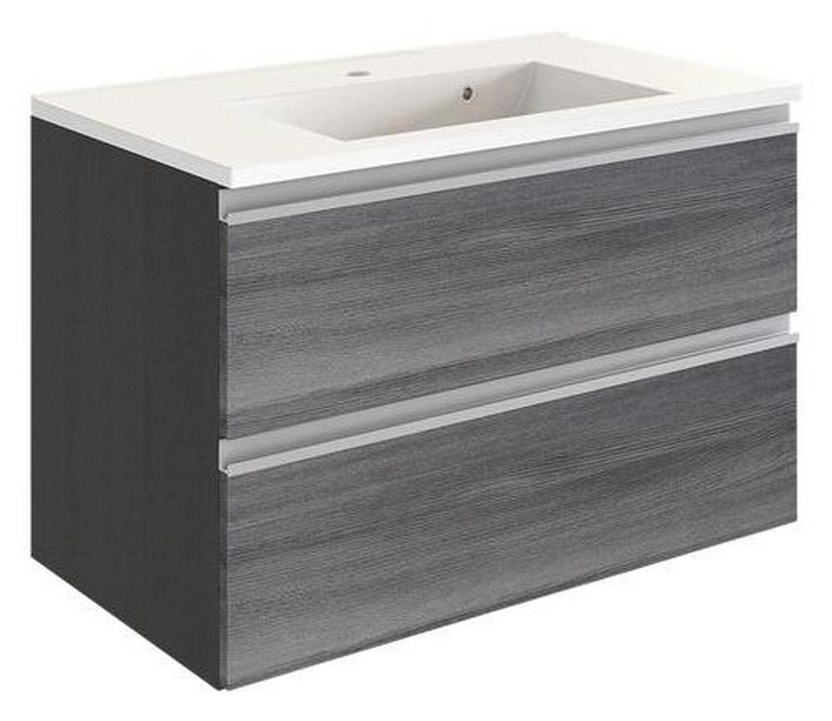 Waschbecken mit Unterschrank Arezzo B: 80cm, Graphit Dekor - Graphitfarben/Weiß, Basics, Holzwerkstoff/Stein (80cm) - Held