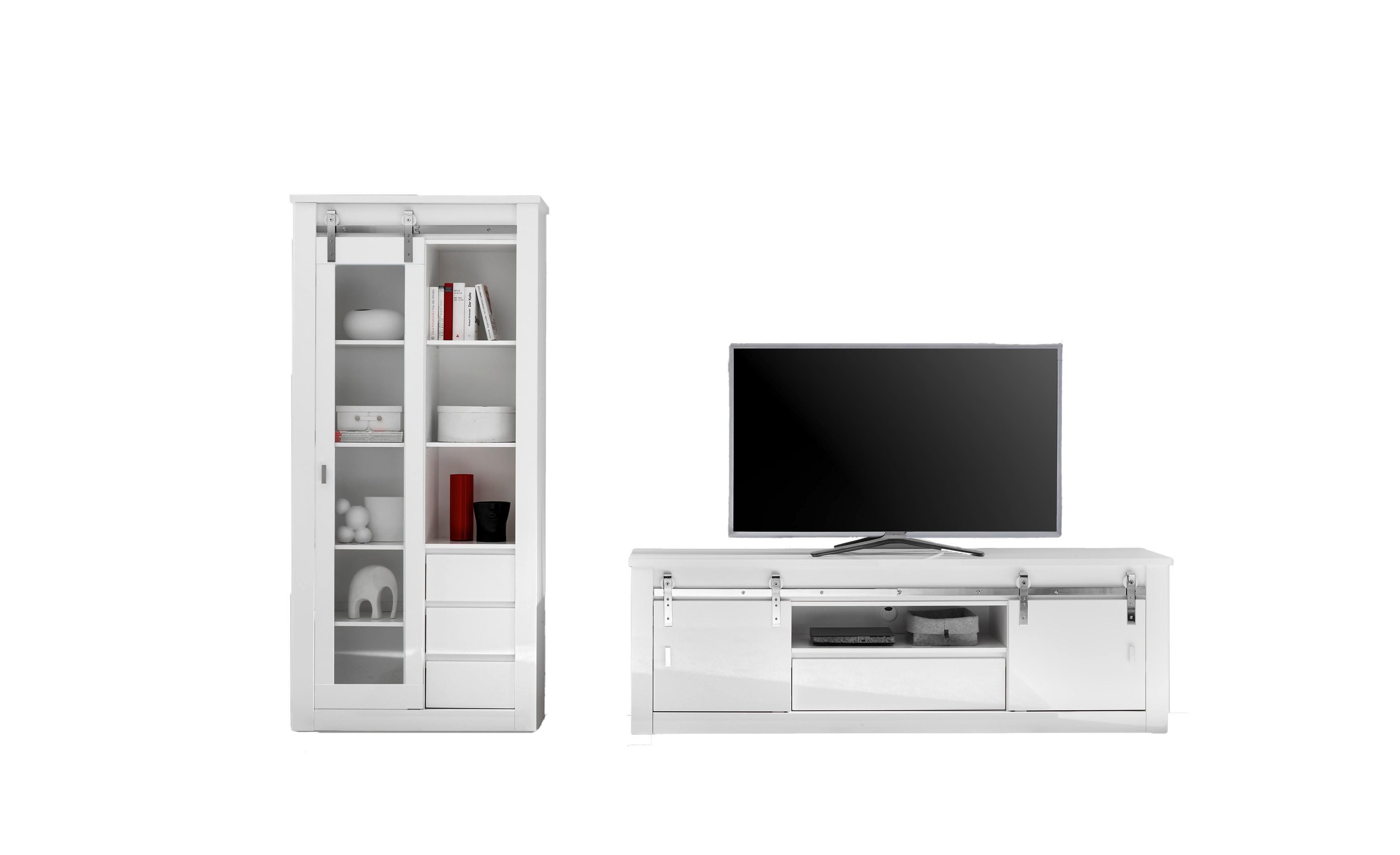 WOHNWAND Daytona Weiß HG B: 309 cm - Weiß Hochglanz/Weiß, Design, Holzwerkstoff (309/200/43cm) - Livetastic