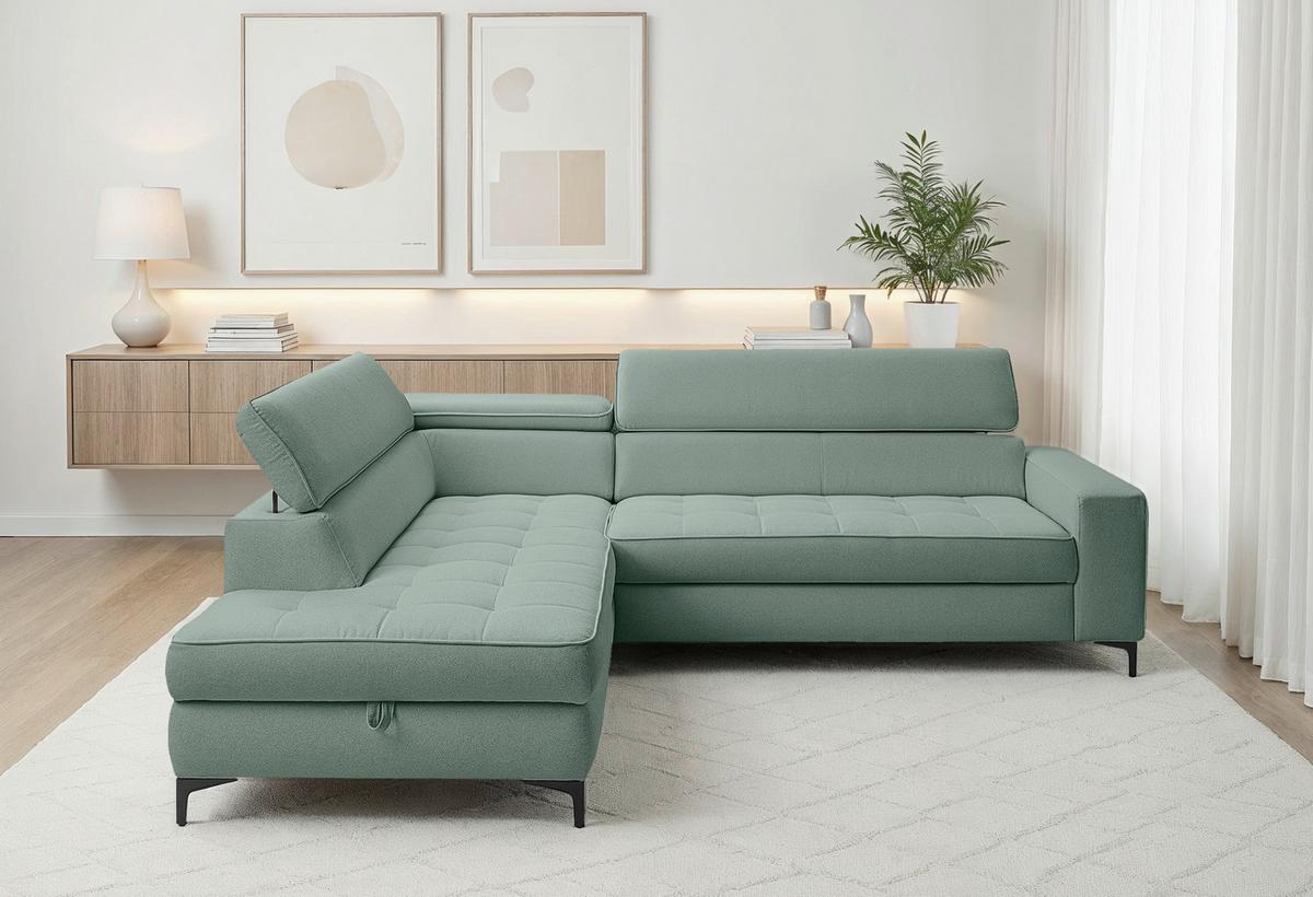 Ecksofa Nala Mintgrün S: 203x251cm - Schwarz/Mintgrün, Design, Textil (203/251cm) - MID.YOU