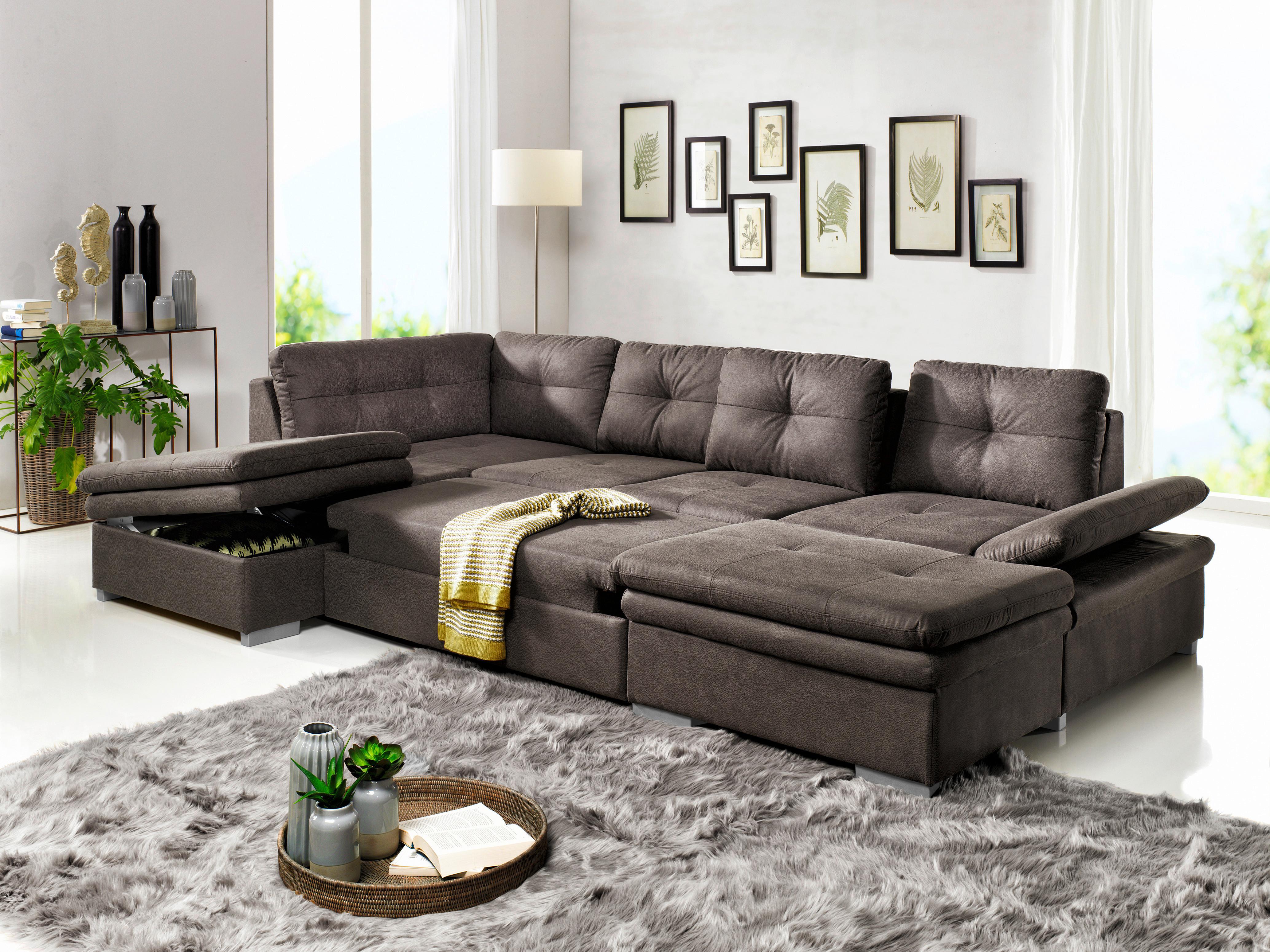 Sedací Souprava U-form Hit - Šedohnědá - šedá/barvy stříbra, Design, textil/plast (210/323cm) - Bessagi Home