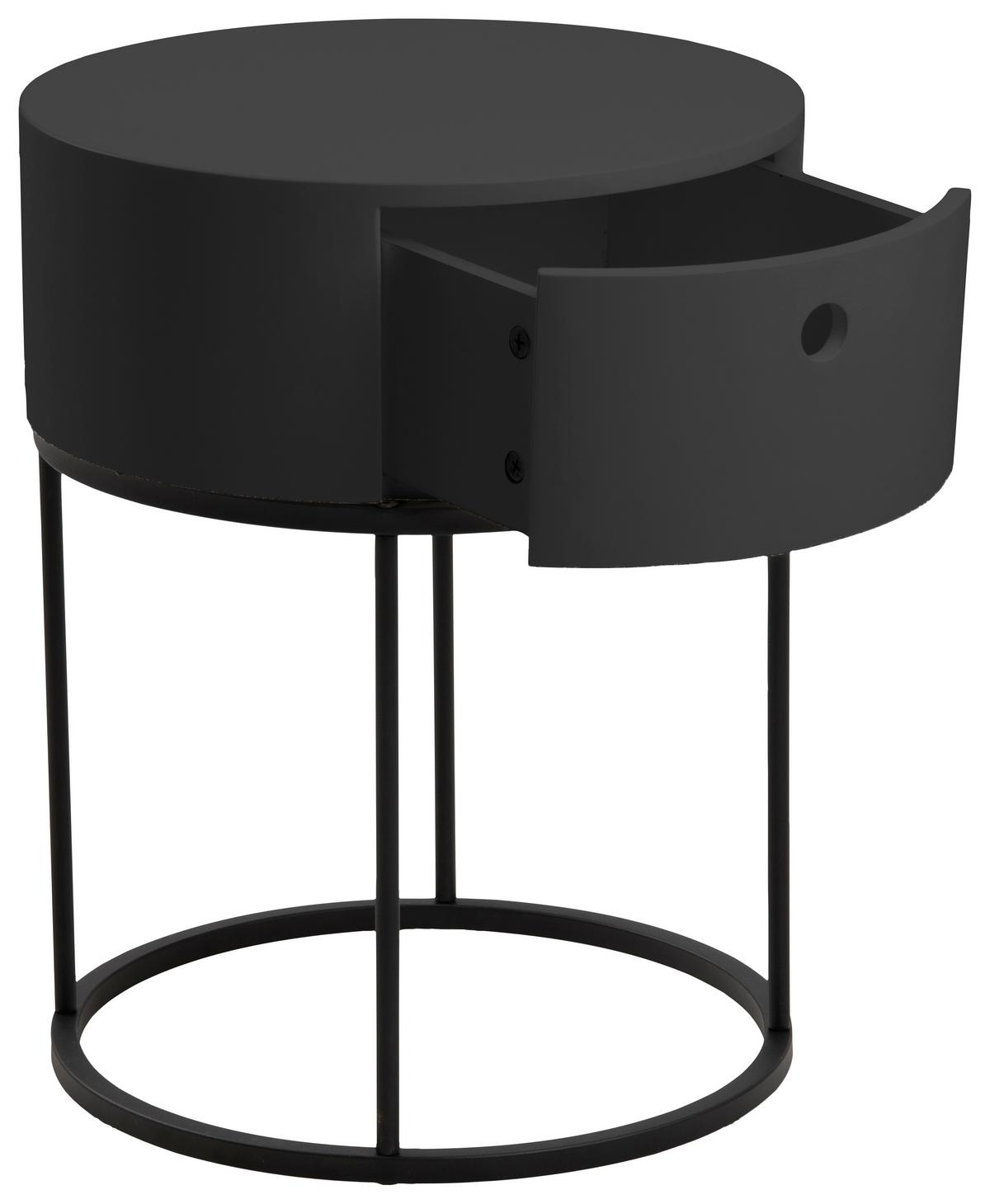 Nočný stolek POLO, 1 zásuvka, černá barva - černá, Moderní, kov/kompozitní dřevo (40/51cm) - MID.YOU