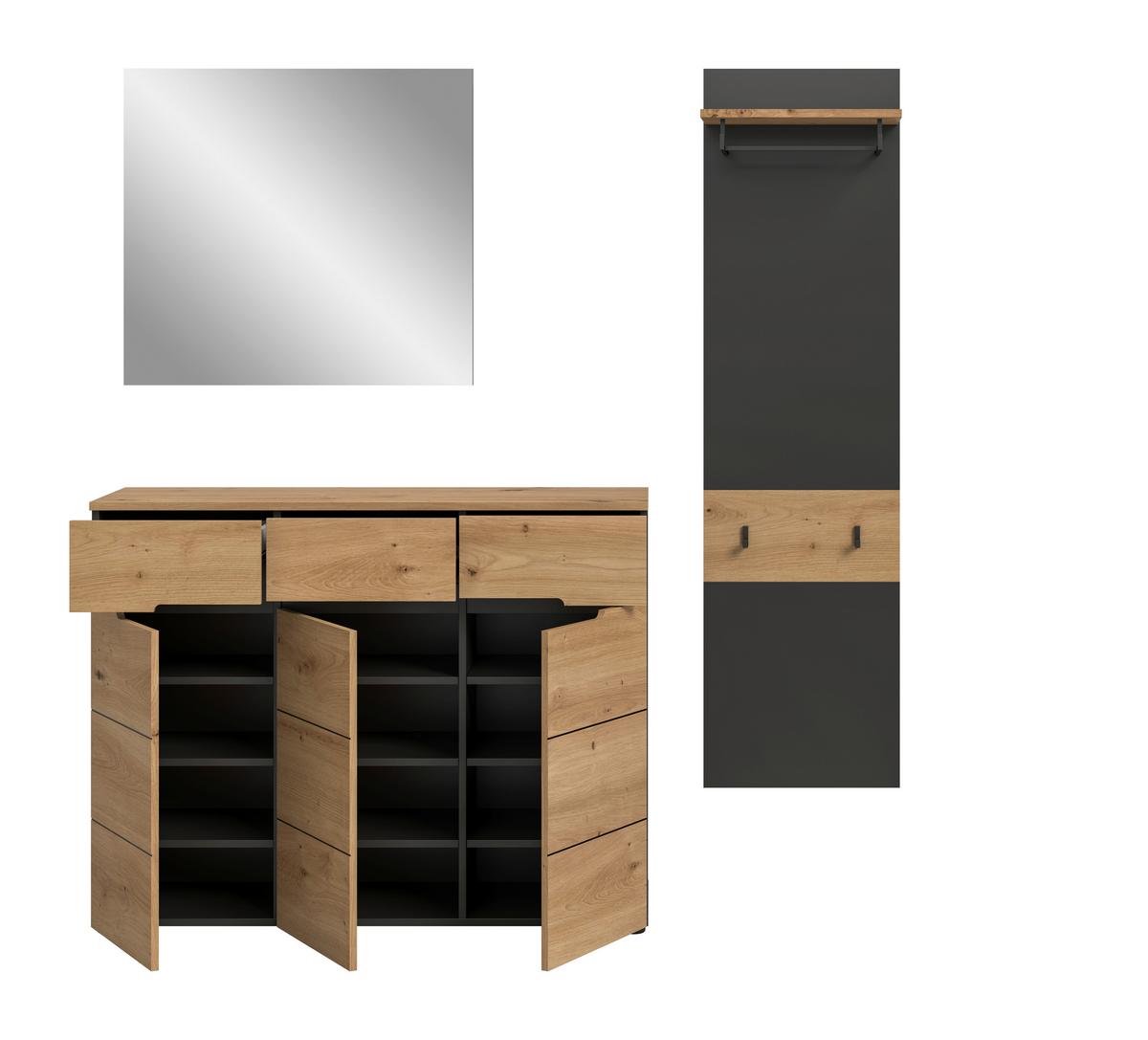 Garderobe Canu 3-teilig Eiche Artisan/grau B: 180 Cm - Eiche Artisan, Design, Holzwerkstoff (180/190/37cm) - Livetastic